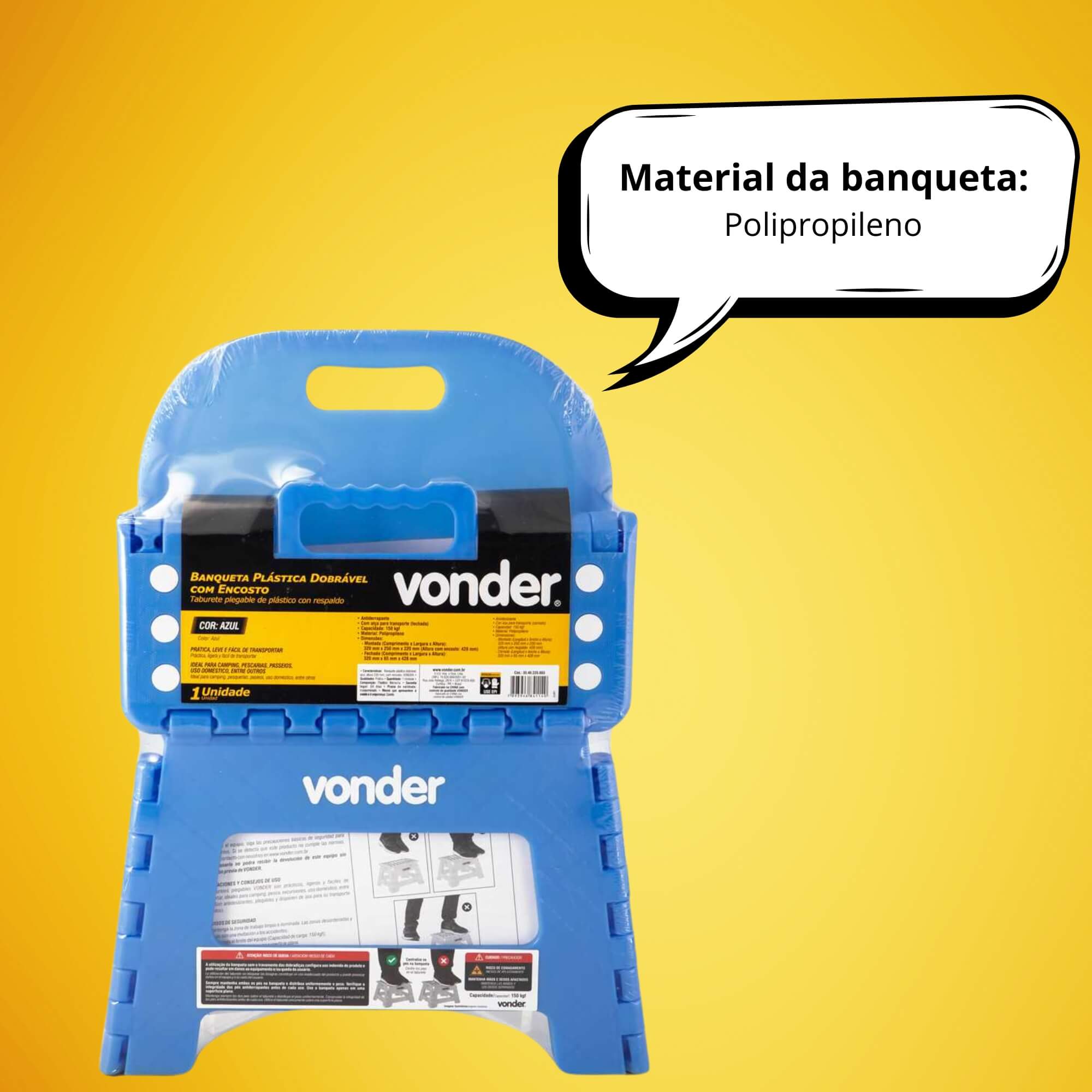 Banqueta Plástica Dobrável Azul Altura 220mm com Encosto Vonder - 3540220003
