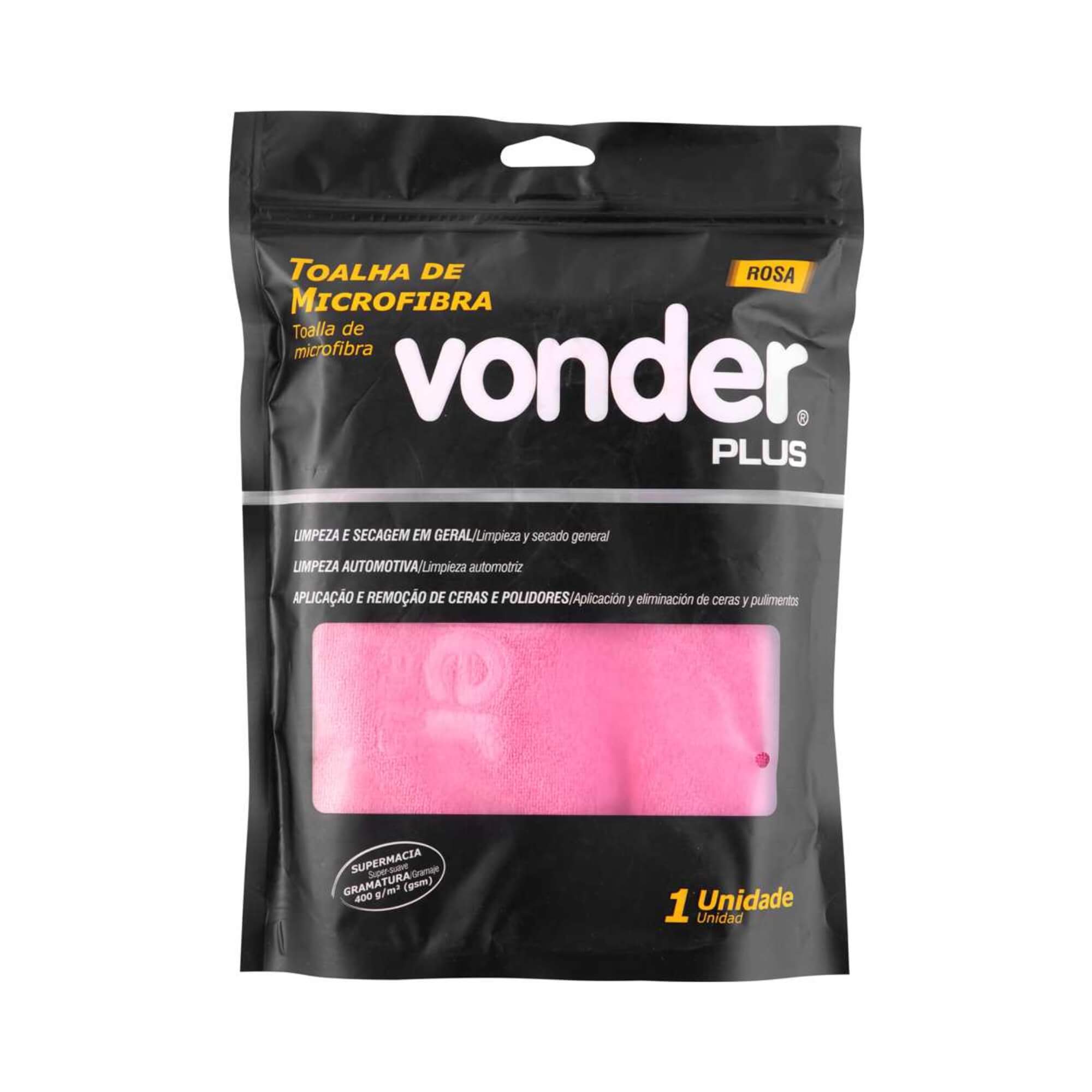 Toalha de Microfibra 40x60cm 400gsm na cor Rosa VONDER PLUS - 6364406002