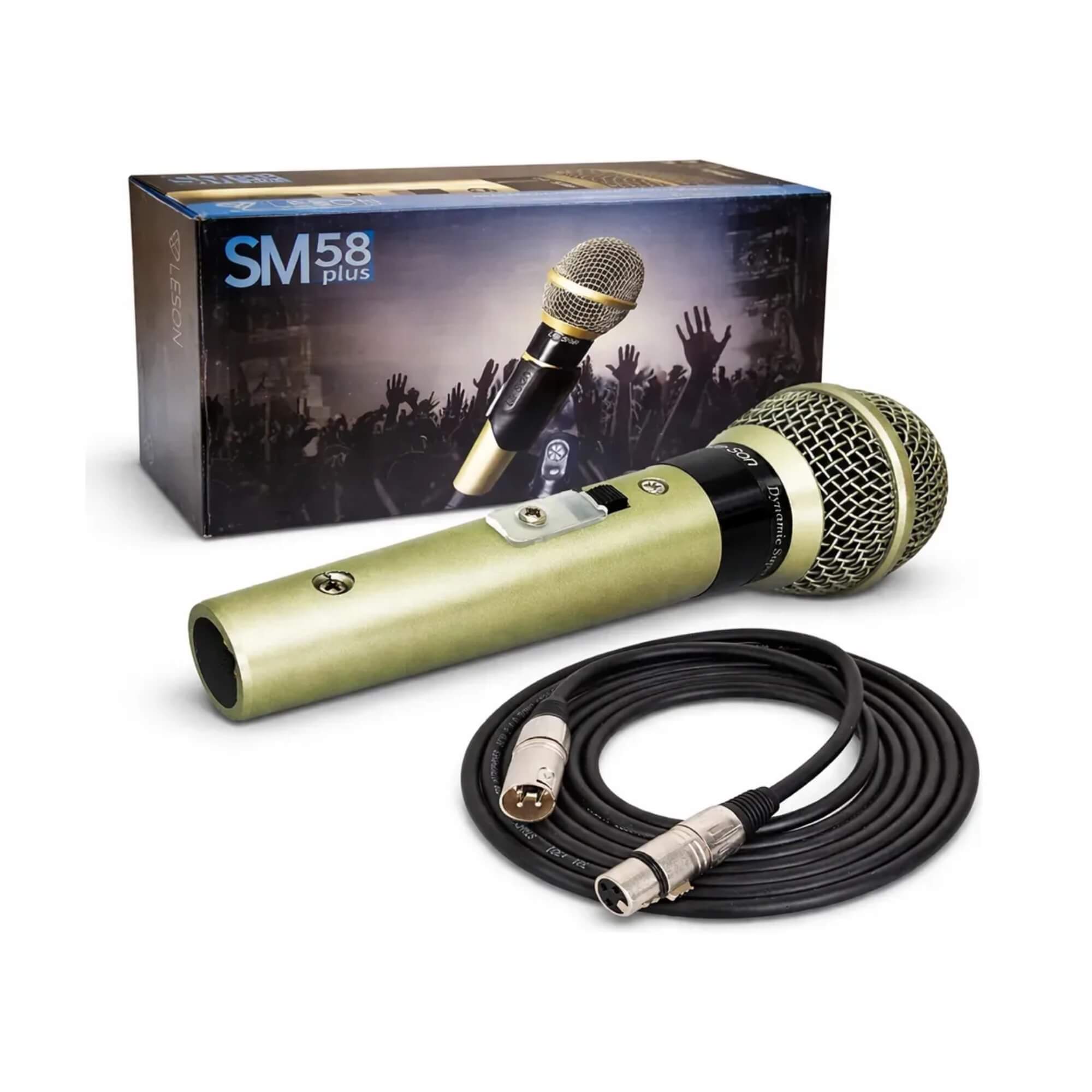 Microfone SM58 Plus Corpo Metálico Cabo Cannon Xlr Balanceado 5m Cor Champanhe Leson - 2AM058PLI