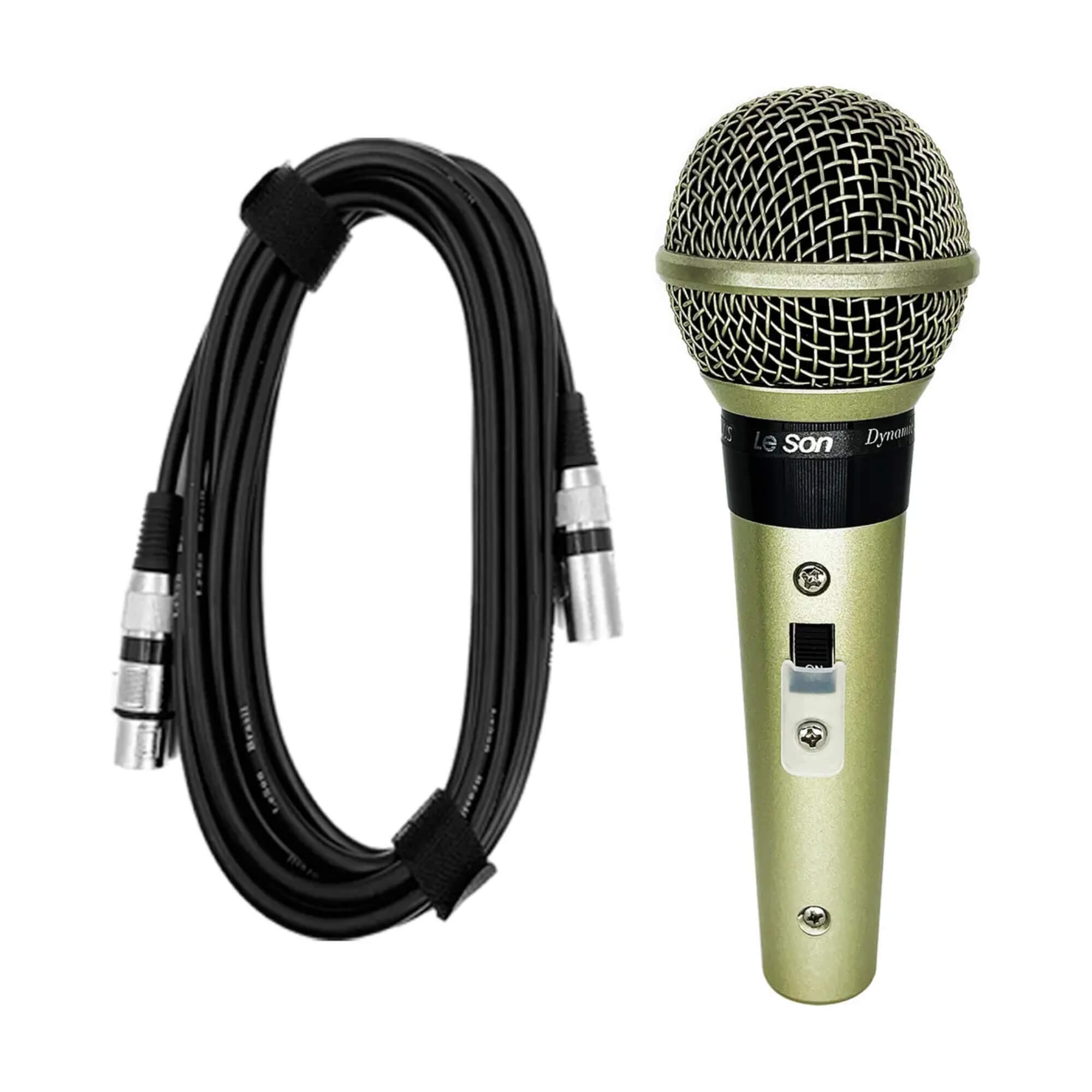 Microfone SM58 Plus Corpo Metálico Cabo Cannon Xlr Balanceado 5m Cor Champanhe Leson - 2AM058PLI
