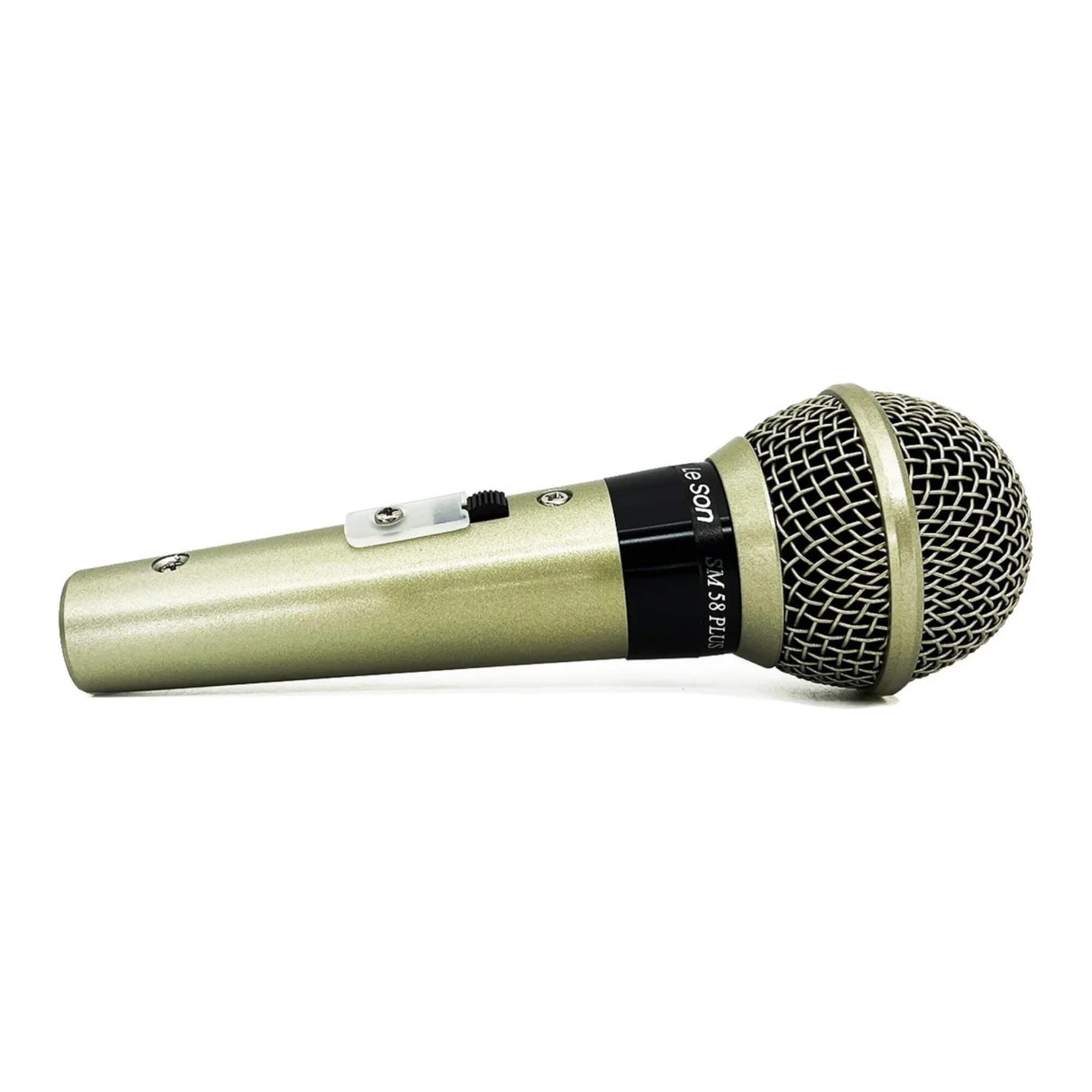 Microfone SM58 Plus Corpo Metálico Cabo Cannon Xlr Balanceado 5m Cor Champanhe Leson - 2AM058PLI