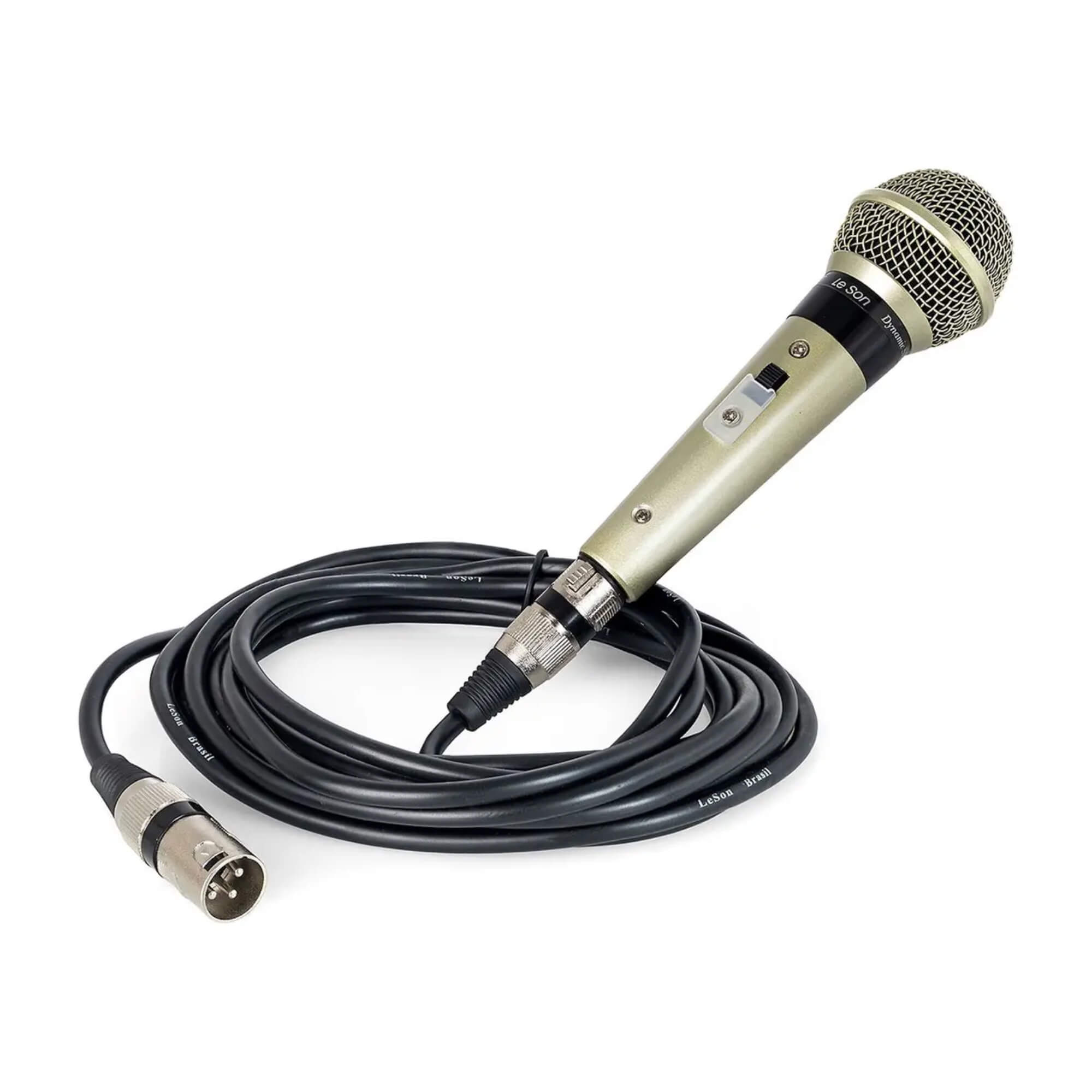 Microfone SM58 Plus Corpo Metálico Cabo Cannon Xlr Balanceado 5m Cor Champanhe Leson - 2AM058PLI
