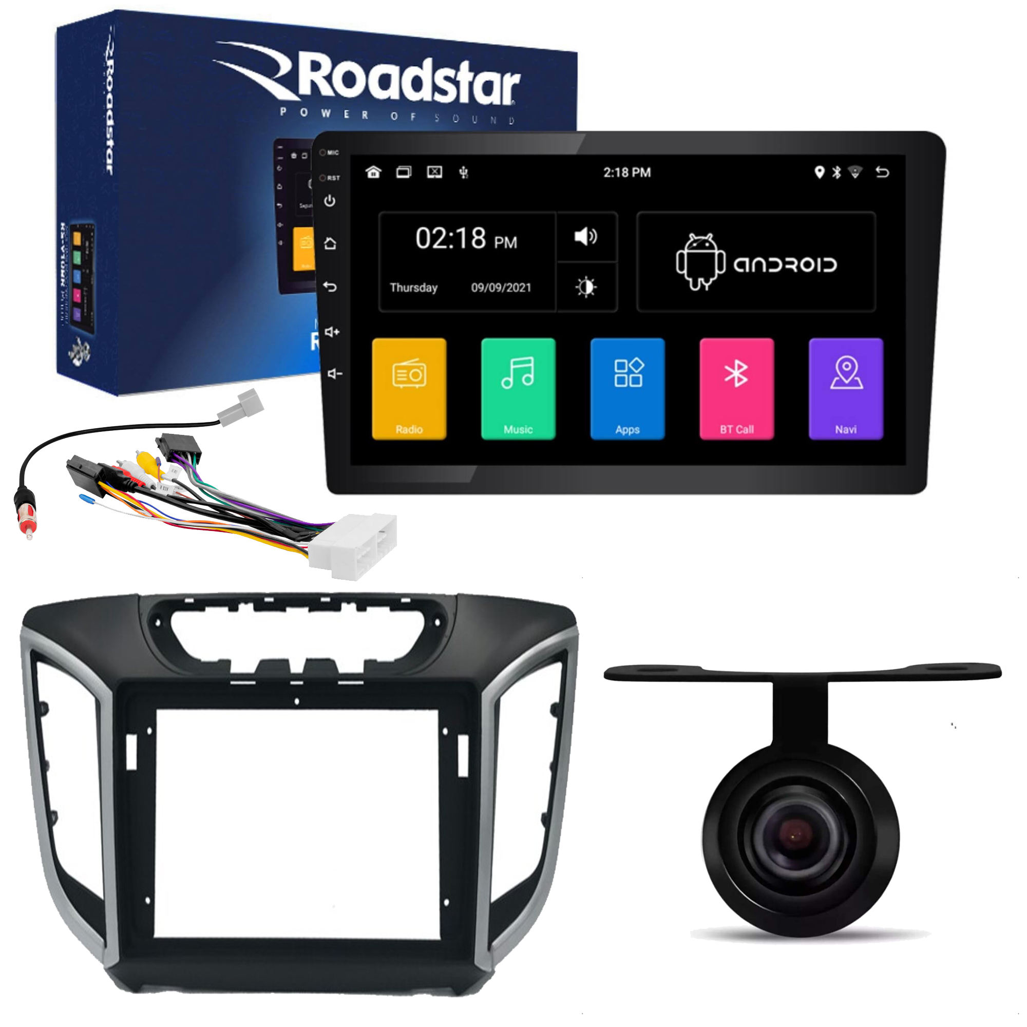COMP Kit Multimídia 2 Din 9" Android USB GPS Bluetooth Creta + câmera de ré e chicotes  - RS910BR