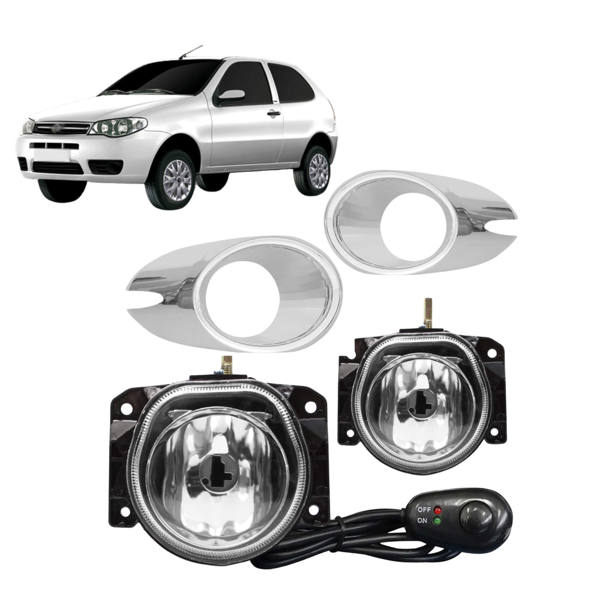 Kit Farol de Milha Palio Fire Economy 11/16 Moldura Cromo Botão Alt. Colante Suits - STS100FT