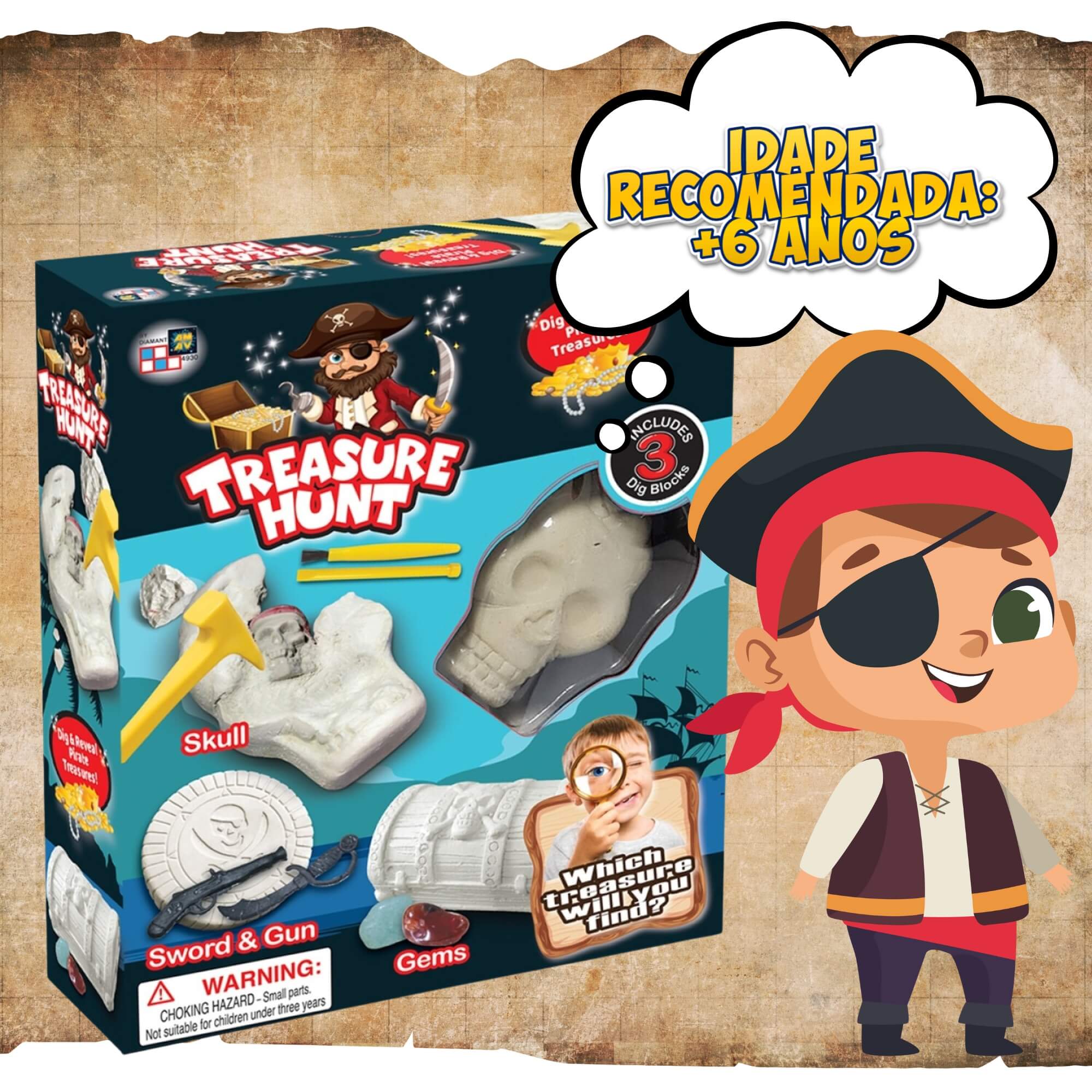 Brinquedo Infantil Treasure Hunt Kit de Escavação Piratas Multikids - BR2135