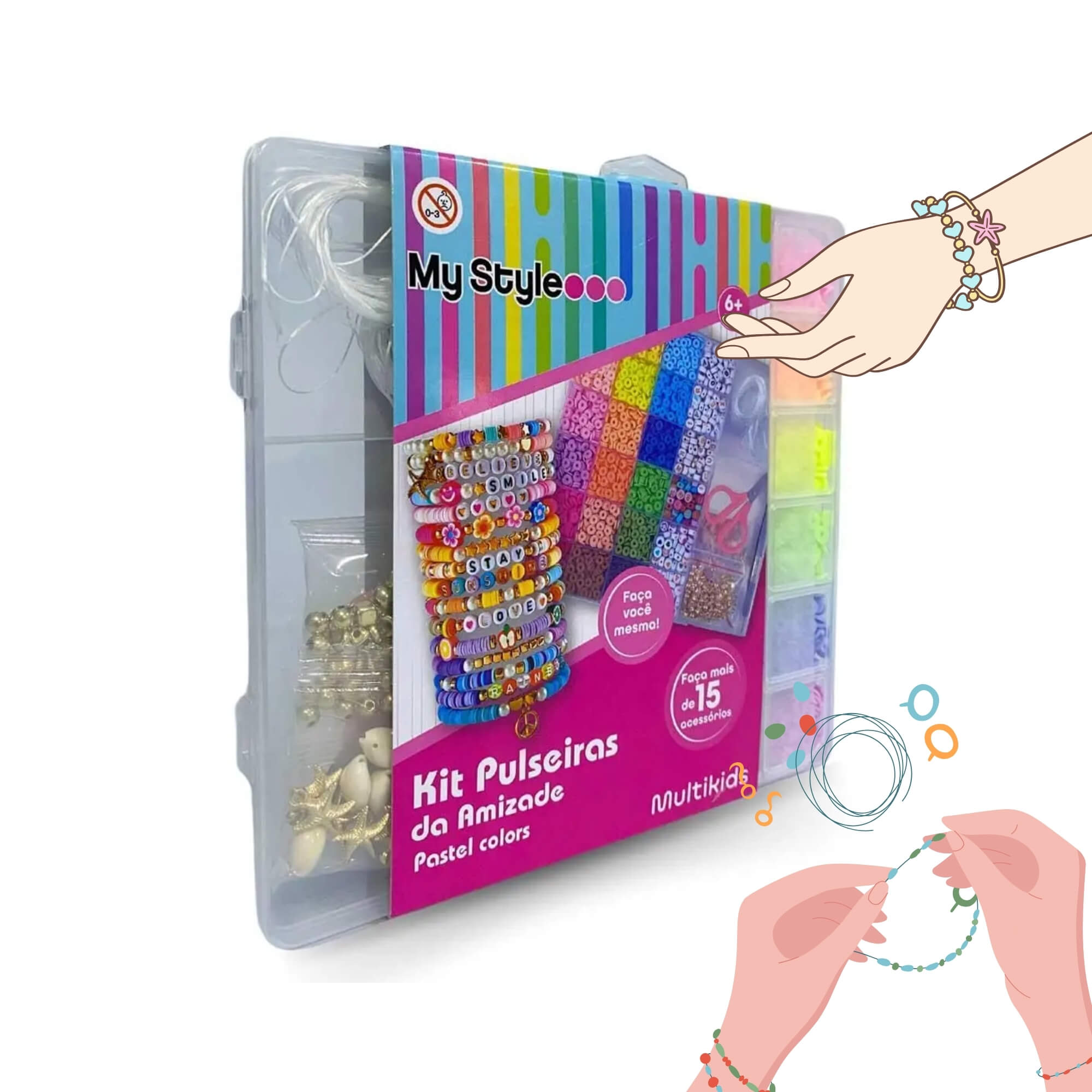 Brinquedo Infantil Kit Pulseiras da Amizade M Pastel Colors Multikids - BR2313
