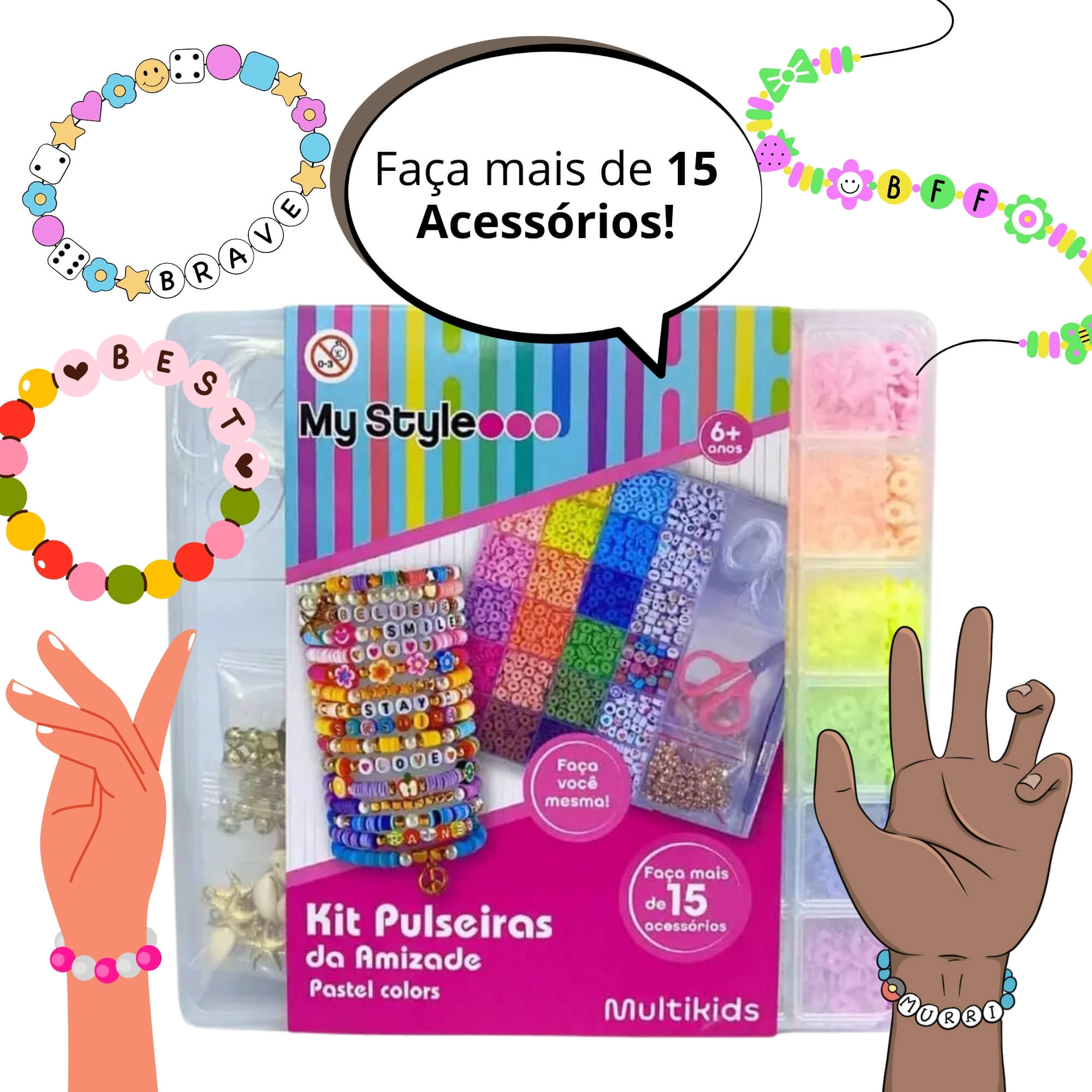 Brinquedo Infantil Kit Pulseiras da Amizade M Pastel Colors Multikids - BR2313