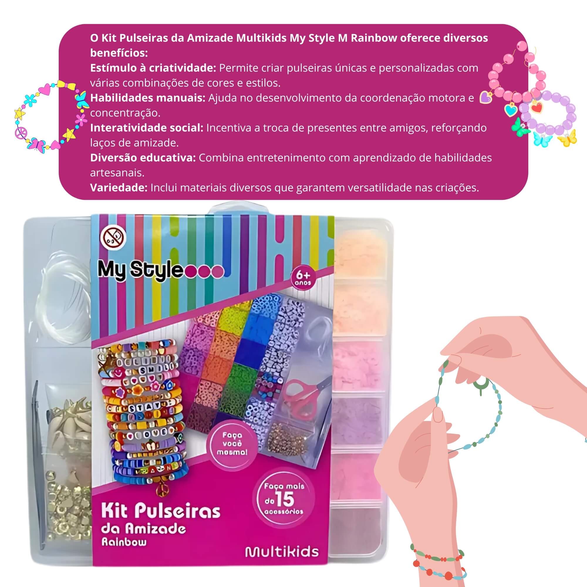 Brinquedo Infantil Kit Pulseiras da Amizade My Style M Rainbow Multikids - BR2314