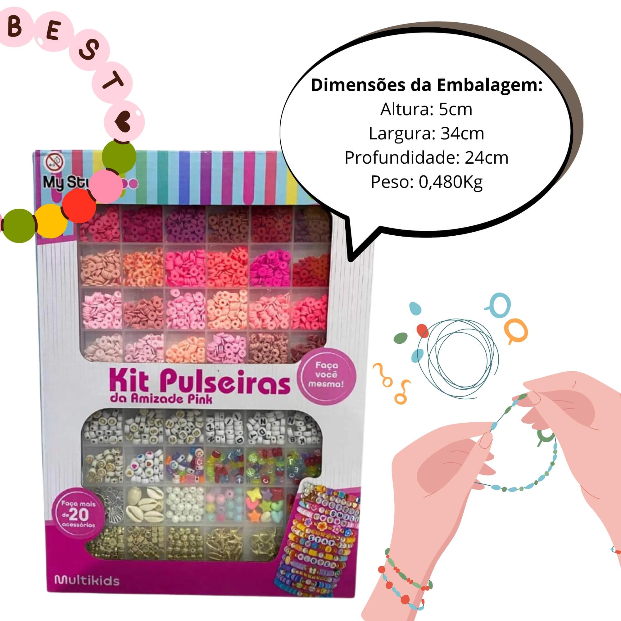 Brinquedo Infantil Kit Pulseiras da Amizade My Style G Pink Multikids - BR2315