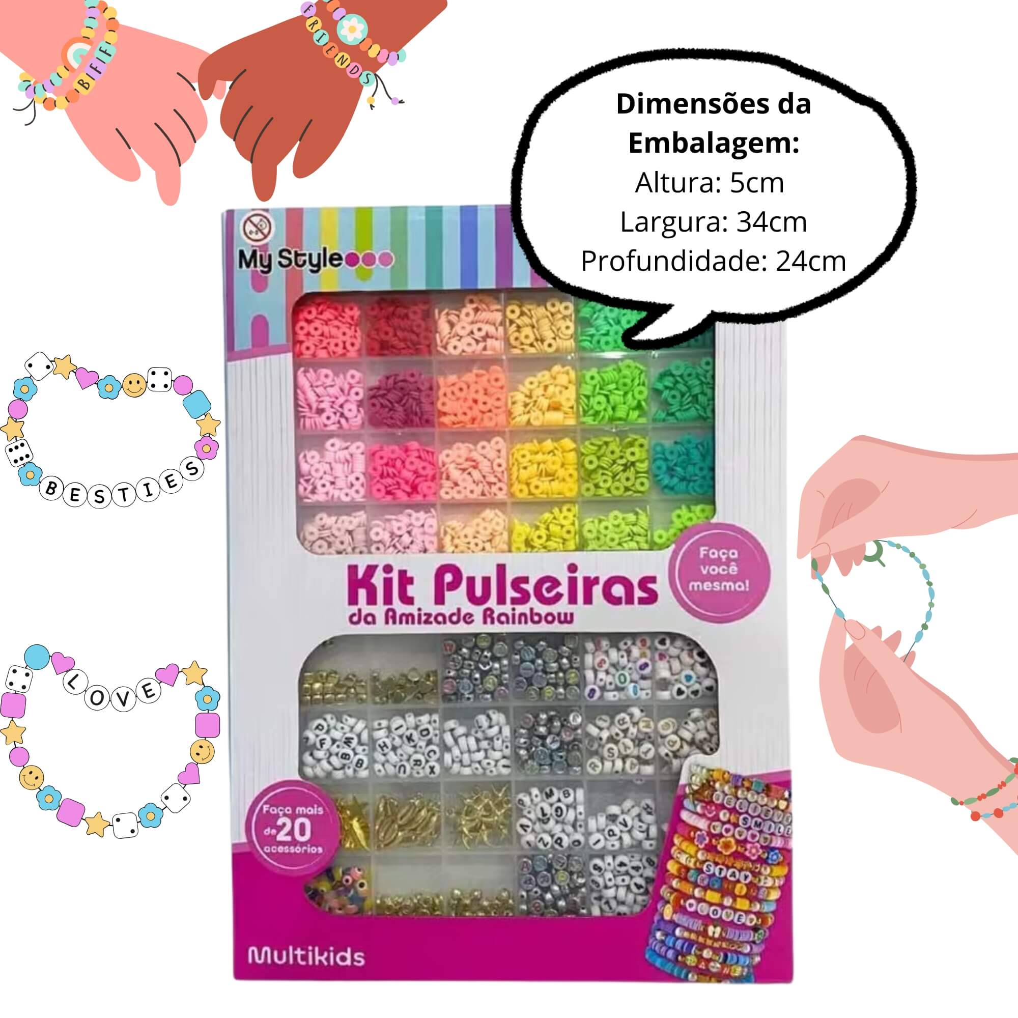 Brinquedo Infantil Kit Pulseiras da Amizade My Style G Rainbow Multikids - BR2316