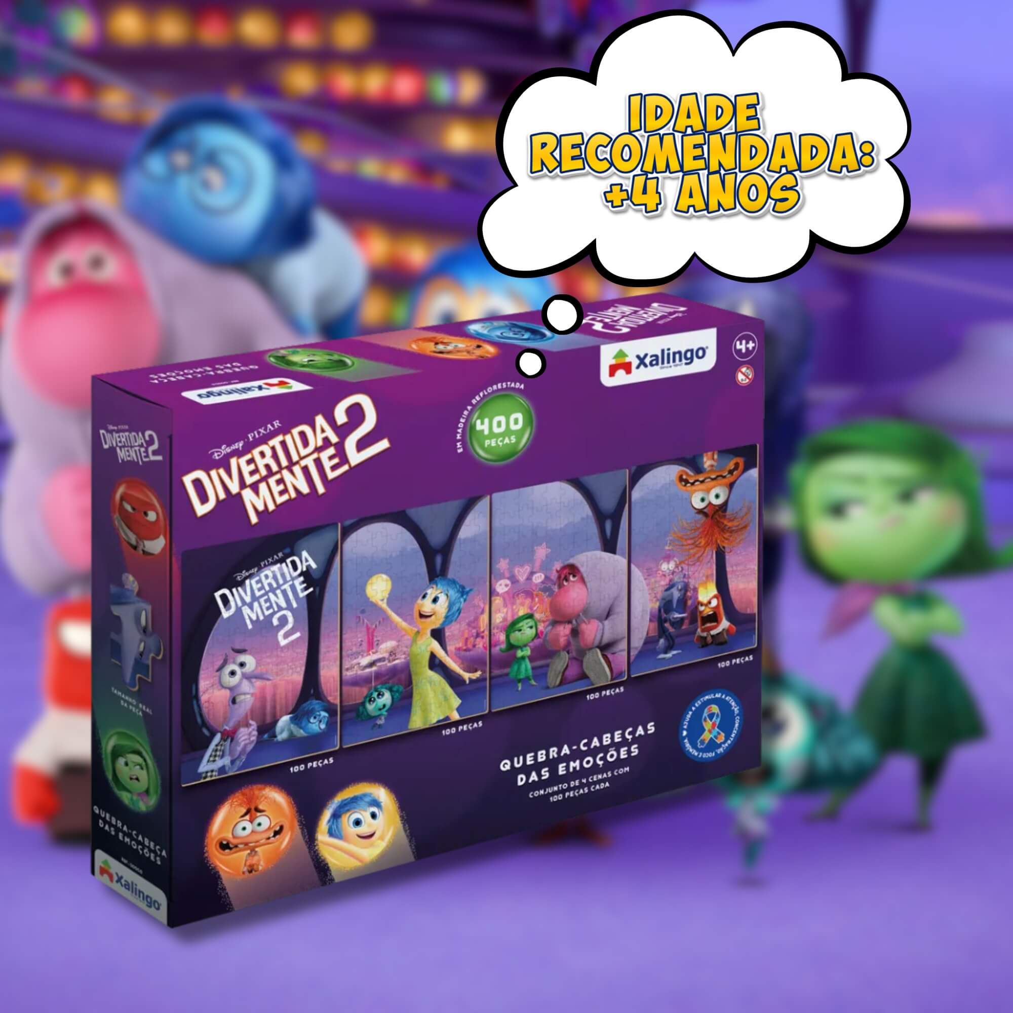 Jogo Infantil Quebra-Cabeça das Emoções Divertidamente 2 - 4 Cenas 400 Peças Xalingo - 11243