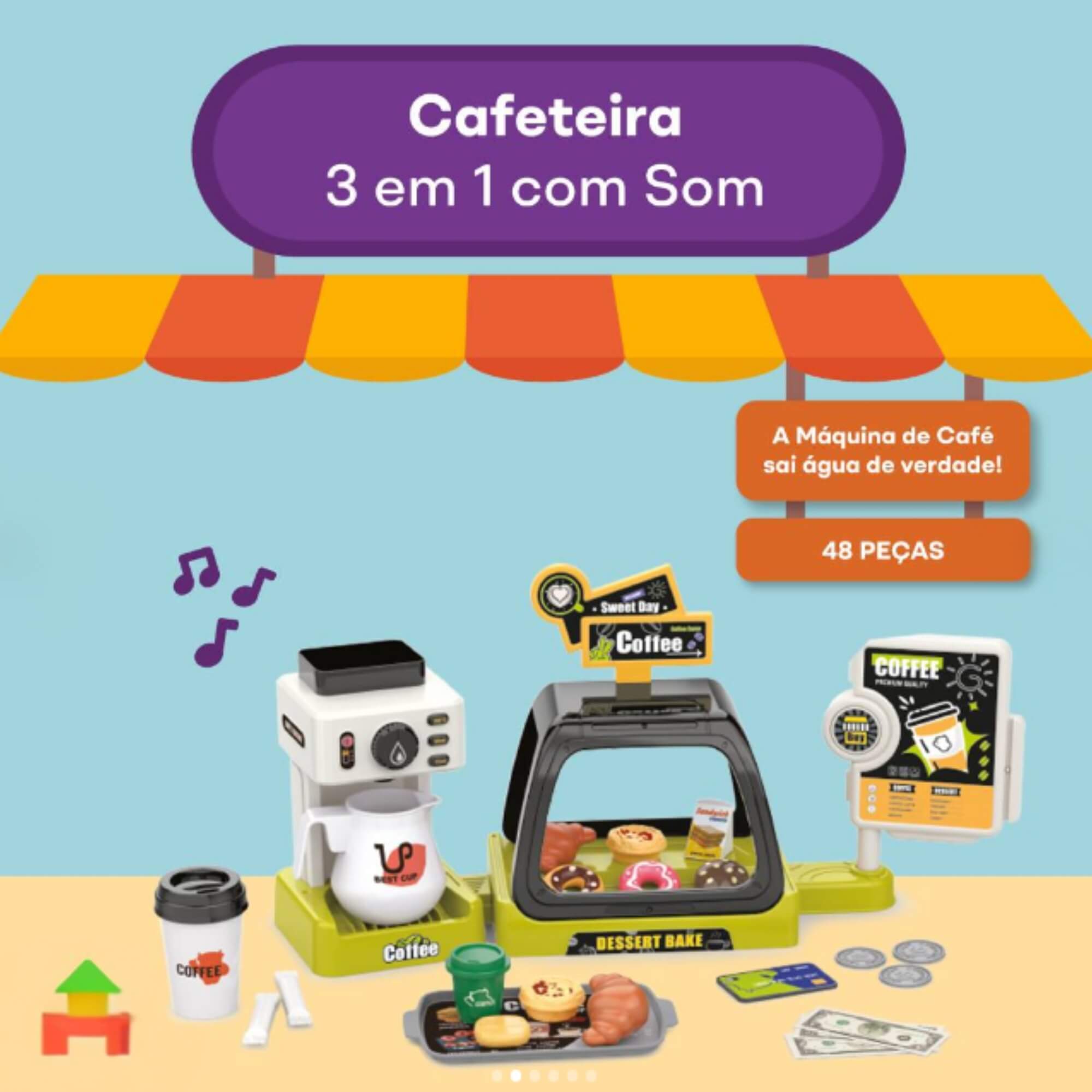 Brinquedo Infantil Cafeteira 3 em 1 com Som 48 Peças Xalingo - 11750