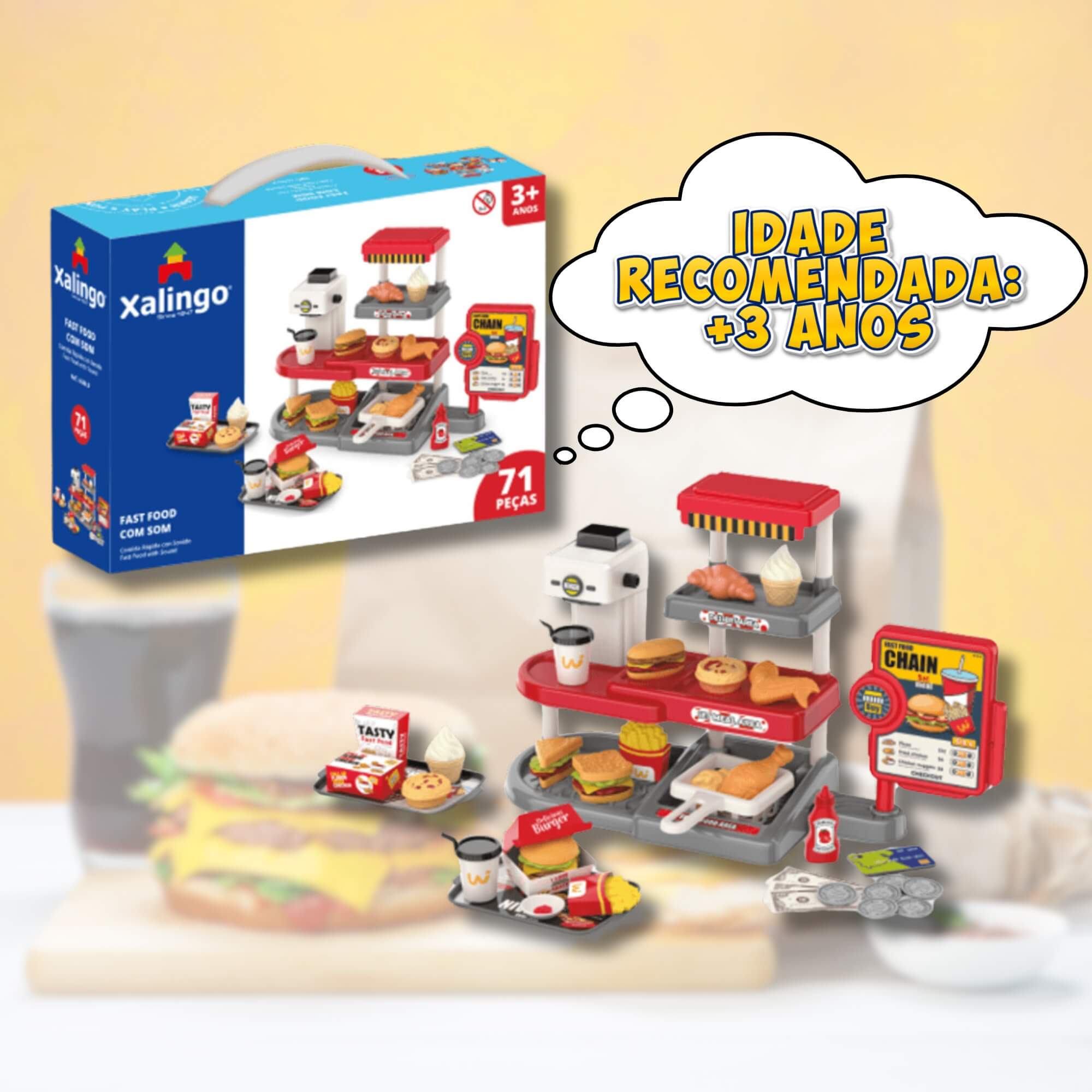 Brinquedo Infantil Fast-Food com Som 71 Peças Xalingo - 65069