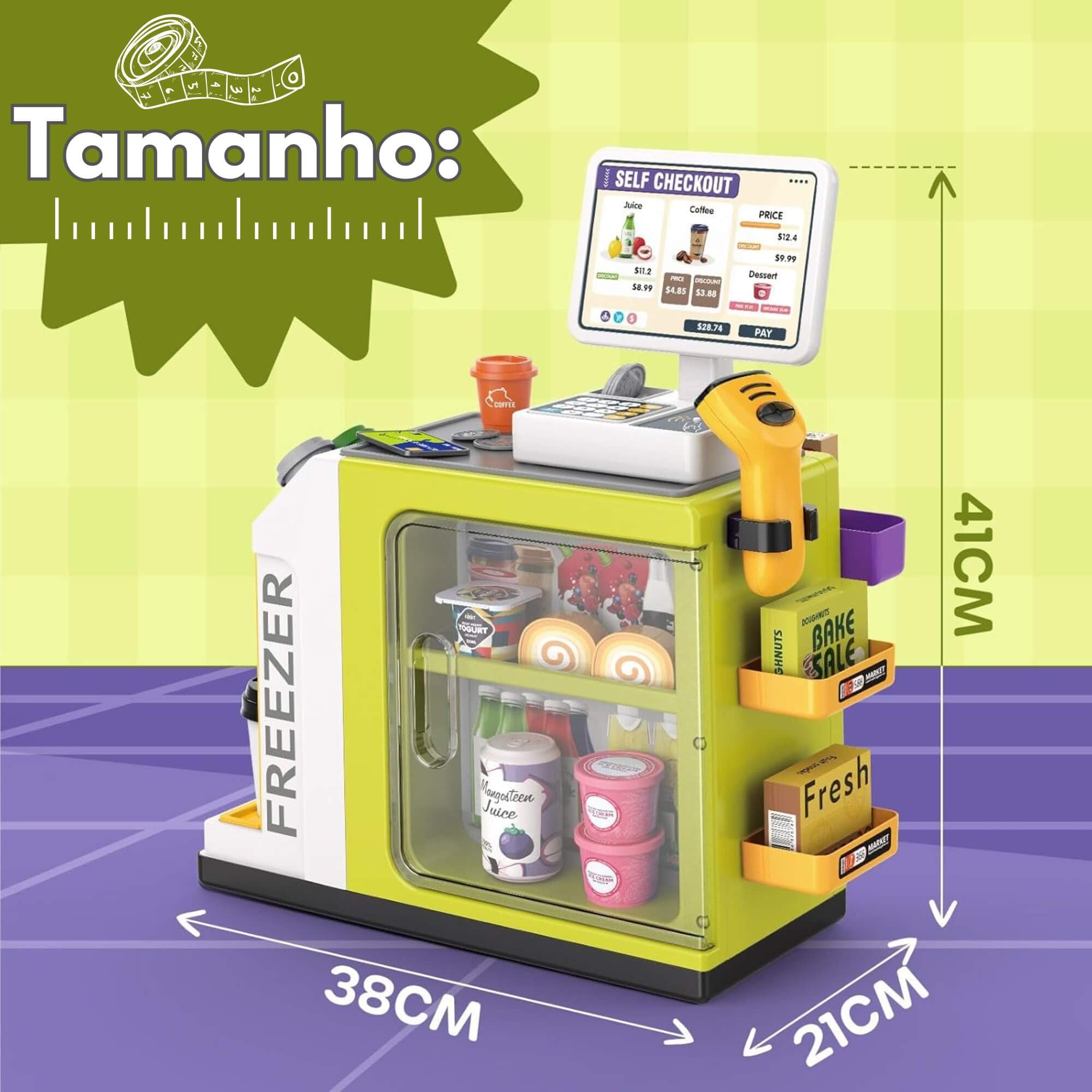 Brinquedo Infantil Conjunto de Estação de Supermercado com Luz e Som 61 Peças Xalingo - 62110