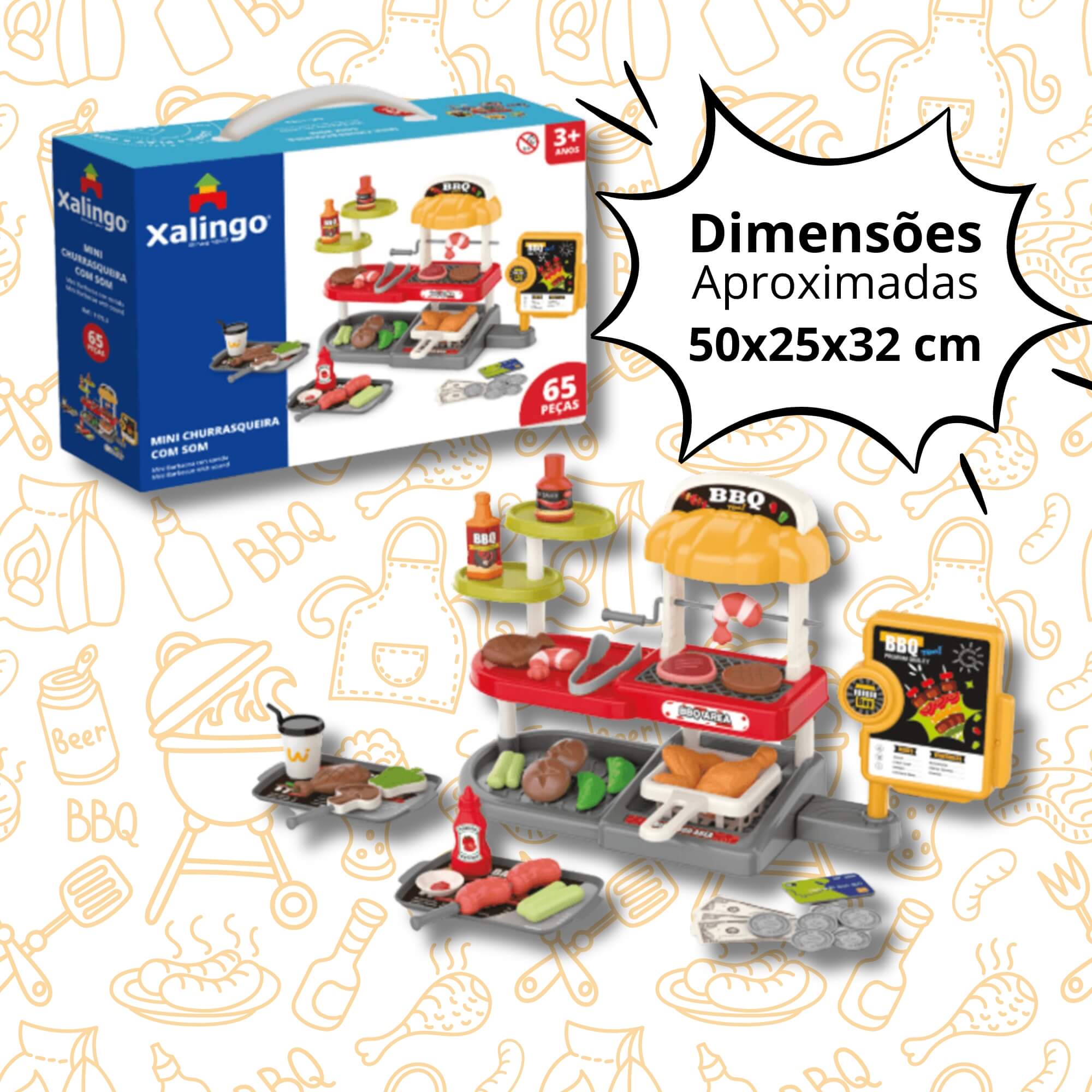 Brinquedo Infantil Mini Churrasqueira com Som 61 Peças Xalingo - 11753