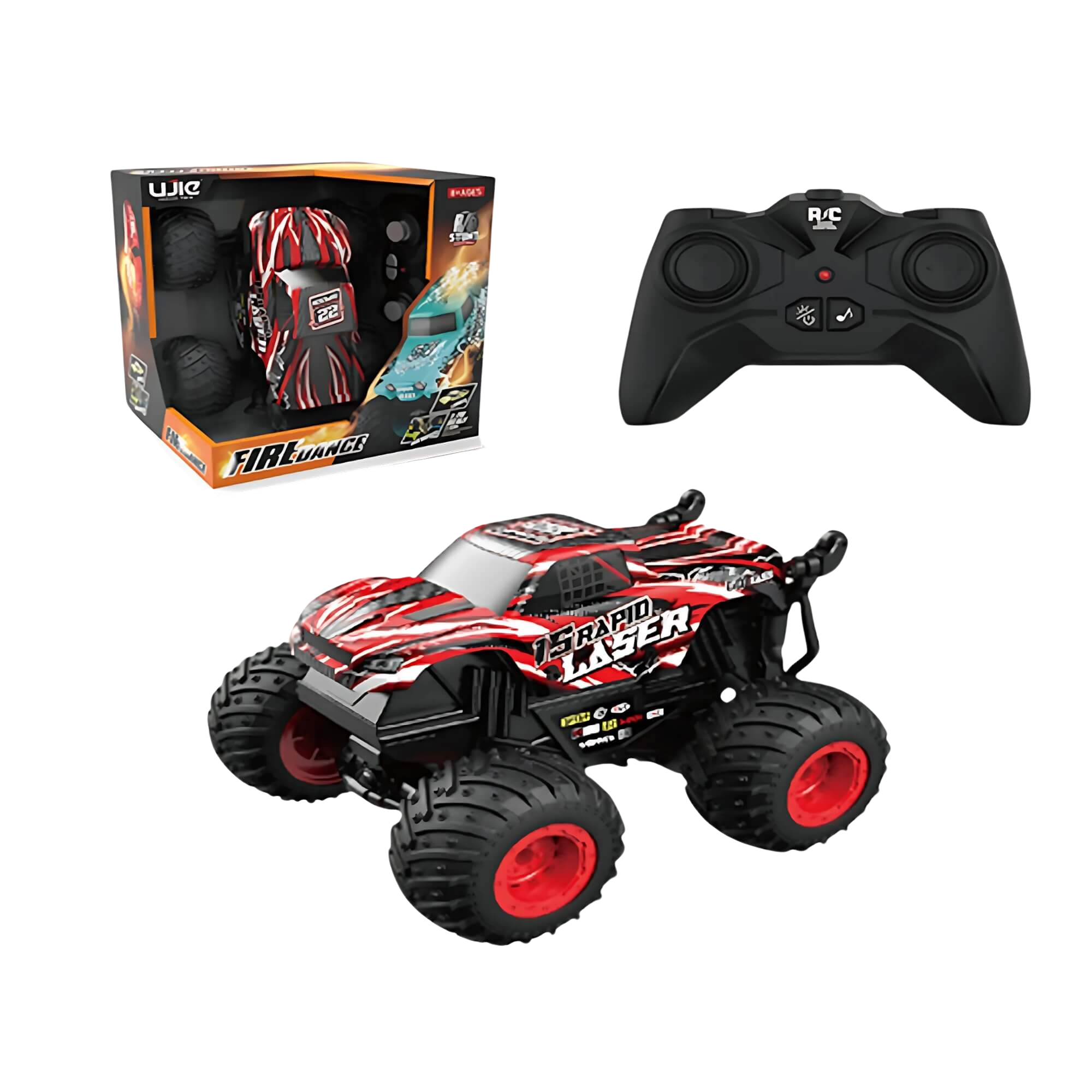 Brinquedo Infantil Carrinho LED 7 Spin Monster Vermelho com Controle Remoto Zippy Toys - 9156