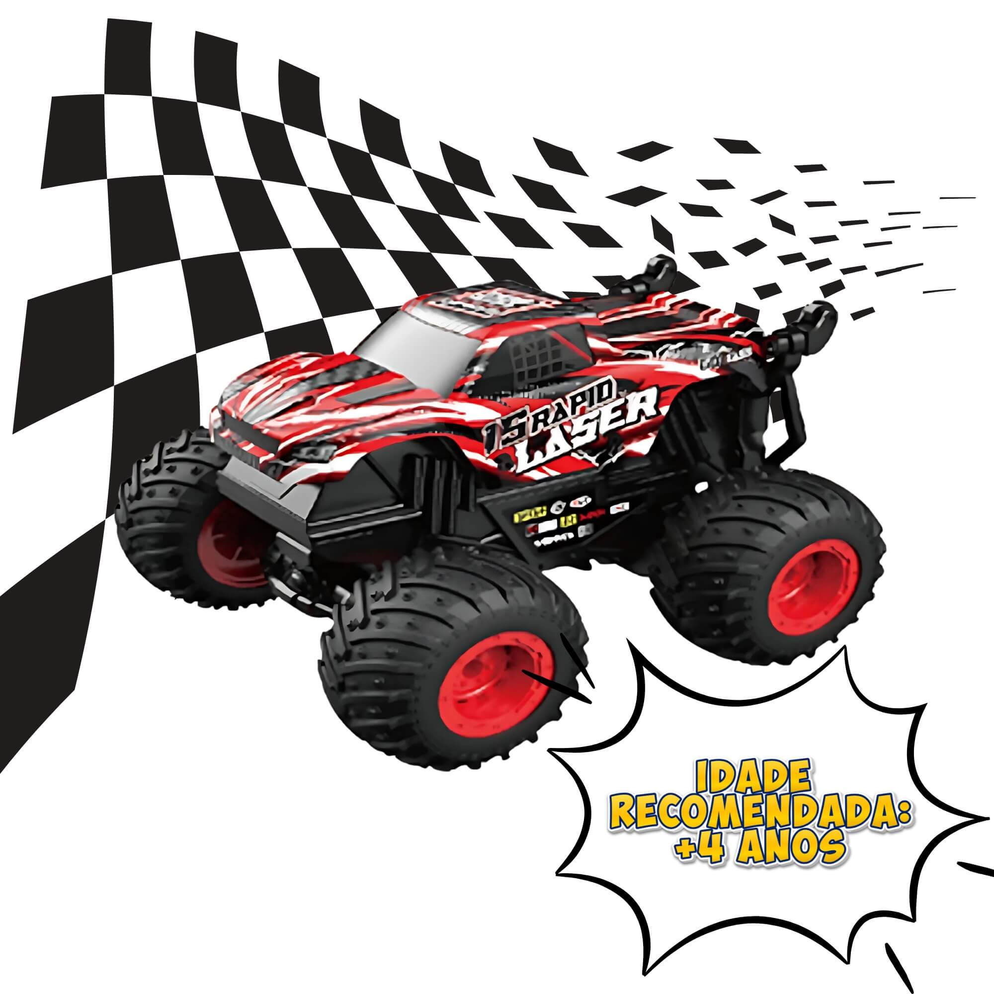 Brinquedo Infantil Carrinho LED 7 Spin Monster Vermelho com Controle Remoto Zippy Toys - 9156