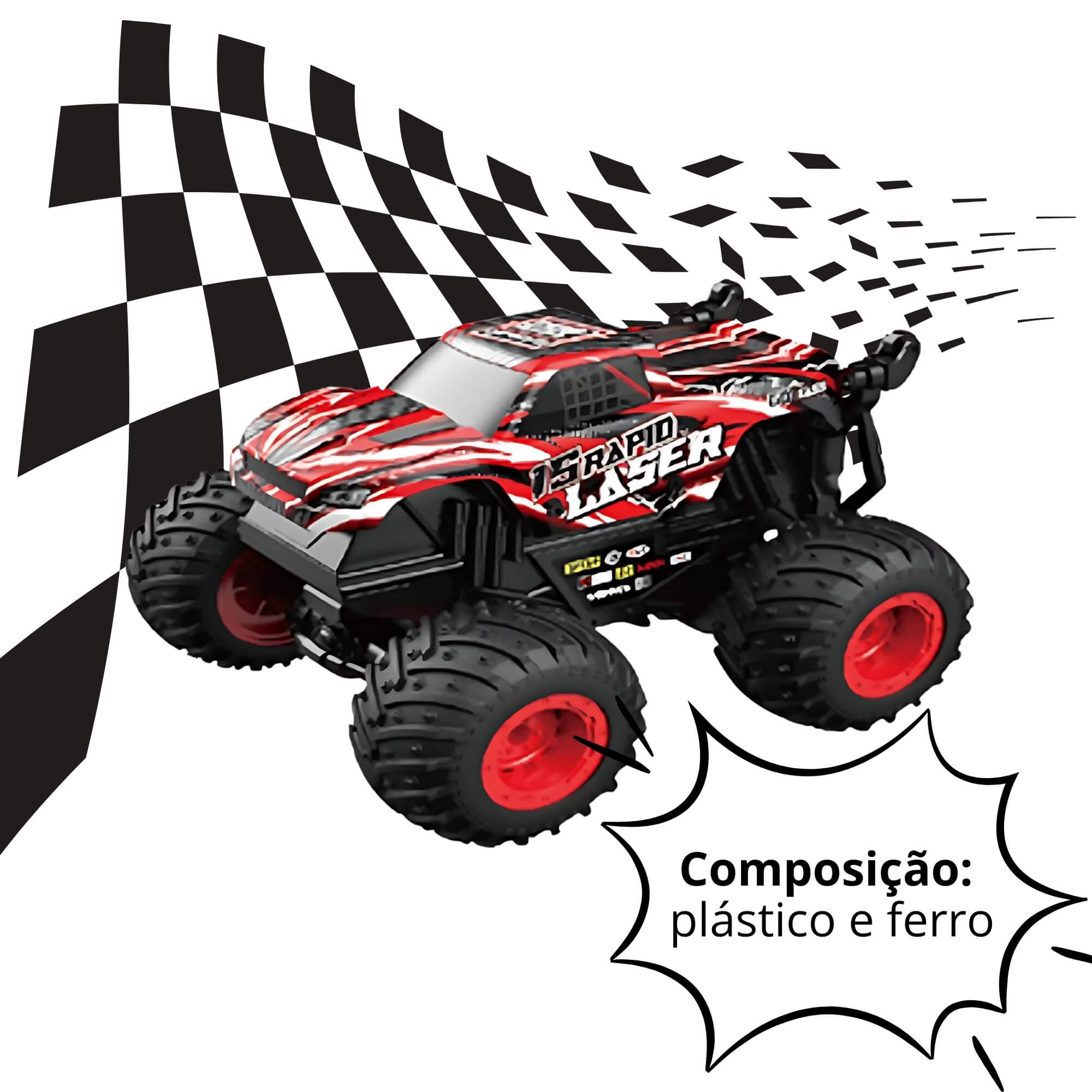 Brinquedo Infantil Carrinho LED 7 Spin Monster Vermelho com Controle Remoto Zippy Toys - 9156