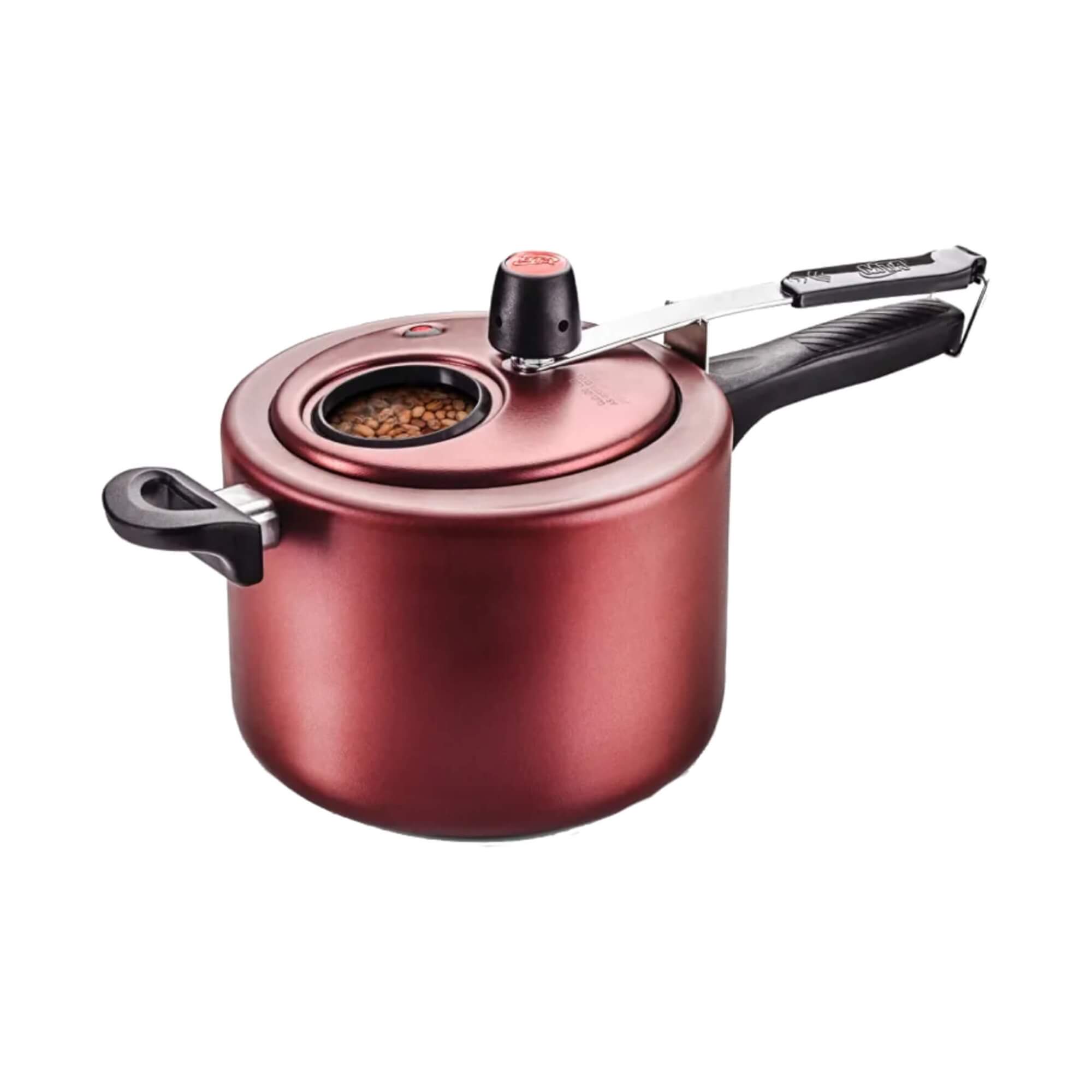 COMP Kit Panela de Pressão 4,5L Antiaderente Cereja com Visor na Tampa e Concha de Feijão Nylon MTA
