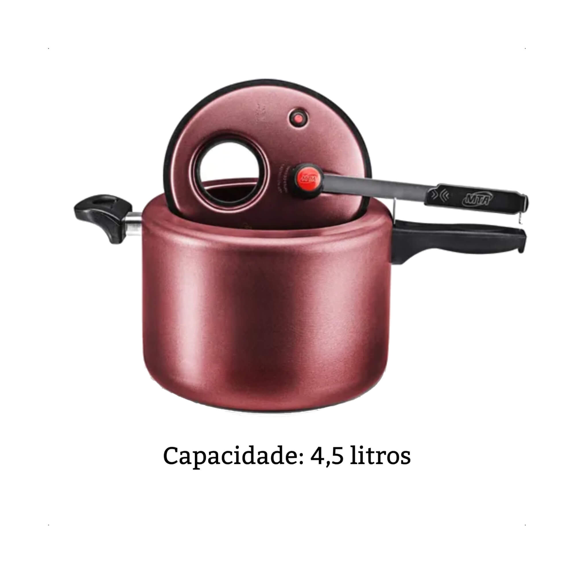 COMP Kit Panela de Pressão 4,5L Antiaderente Cereja com Visor na Tampa e Concha de Feijão Nylon MTA