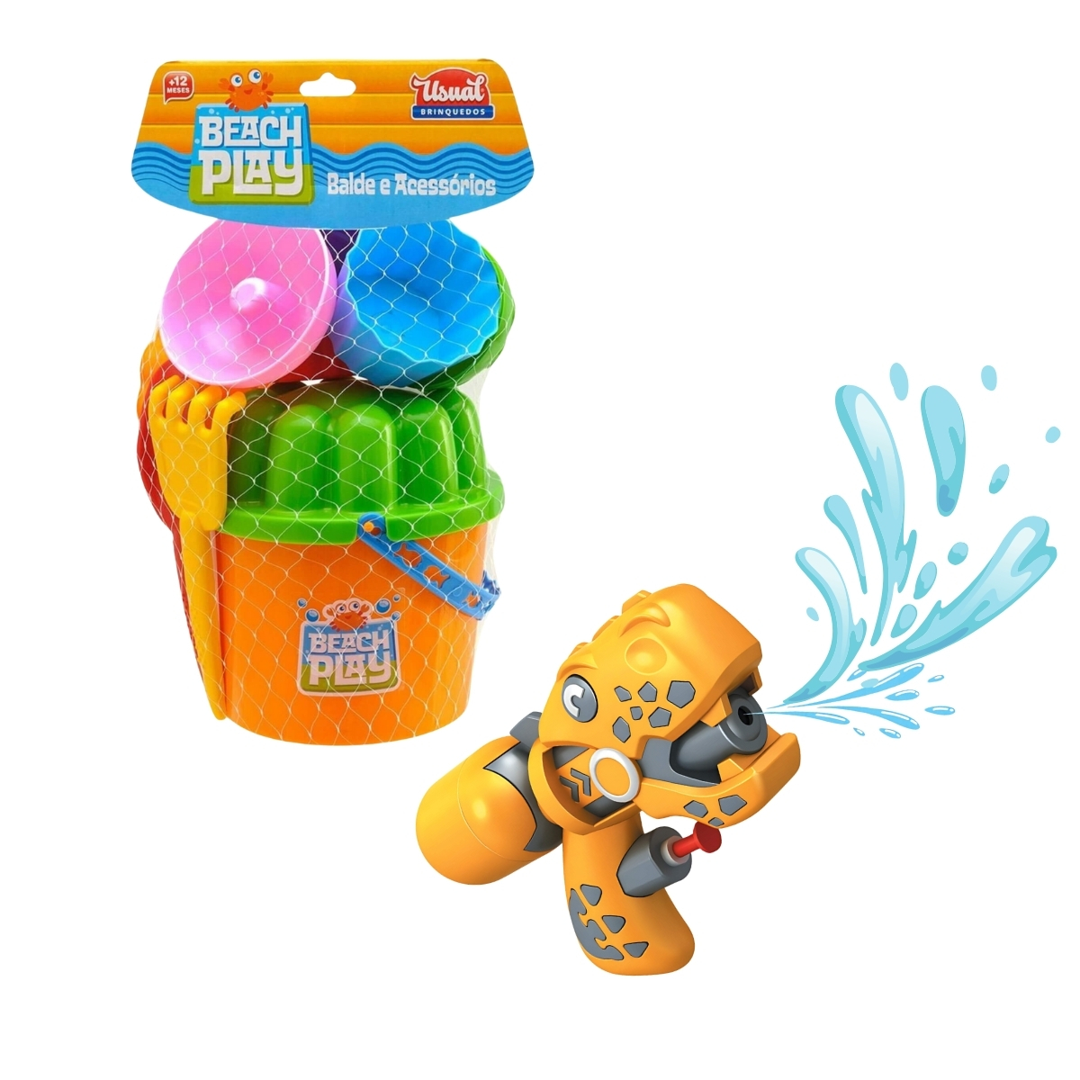 COMP Kit Pistola de Água Com Baldinho Praia Balde Acessórios Brinquedo Infantil Sortido Beach Play 361