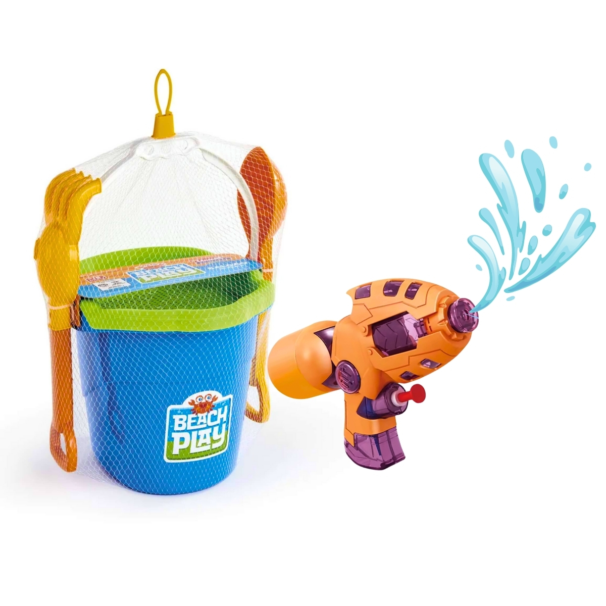 COMP Kit Pistola de Água Com Baldinho Praia Balde Acessórios Brinquedo Infantil Sortido Beach Play 637