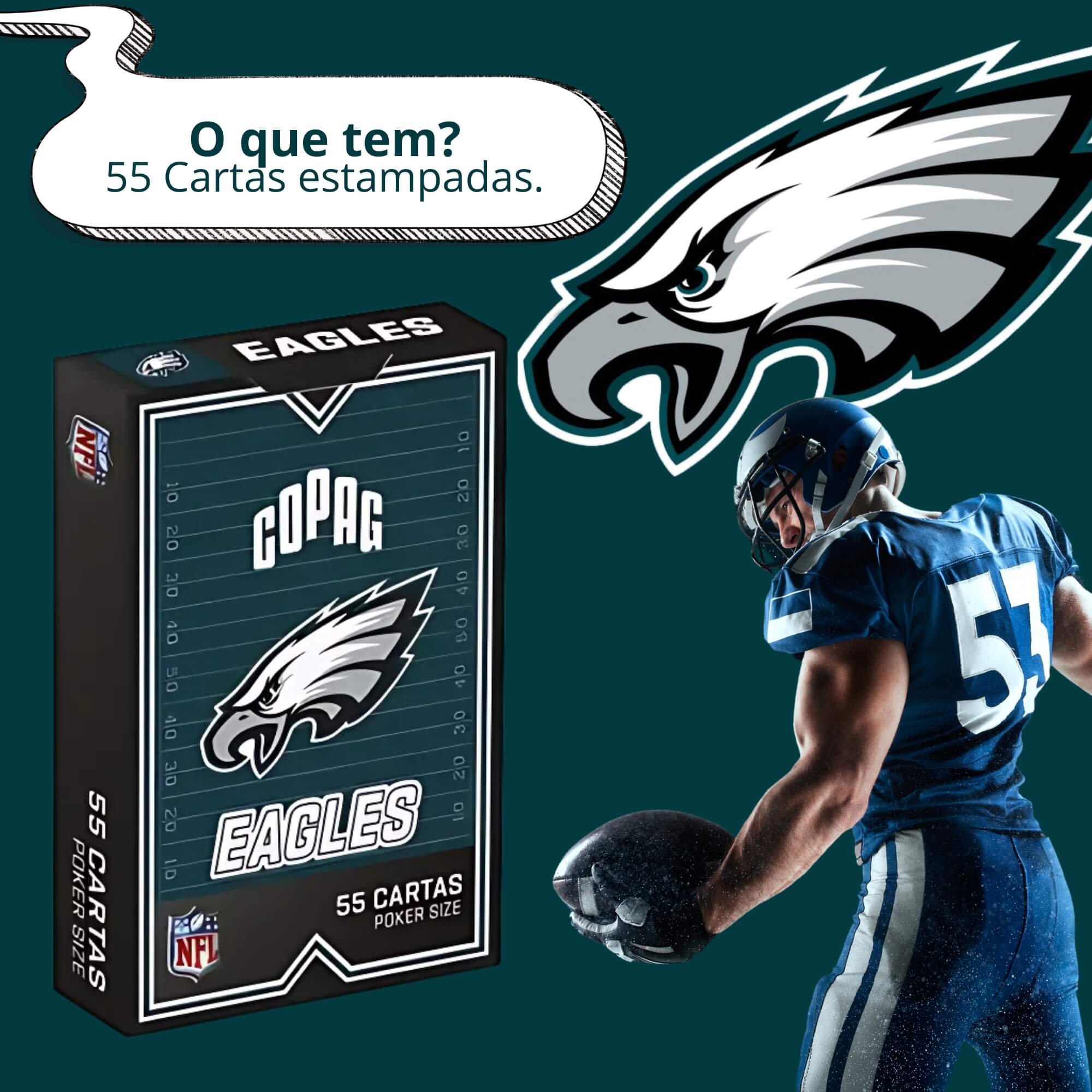 Jogo de Cartas Baralho NFL Philadelphia Eagles 55 Cartas Copag - 34585