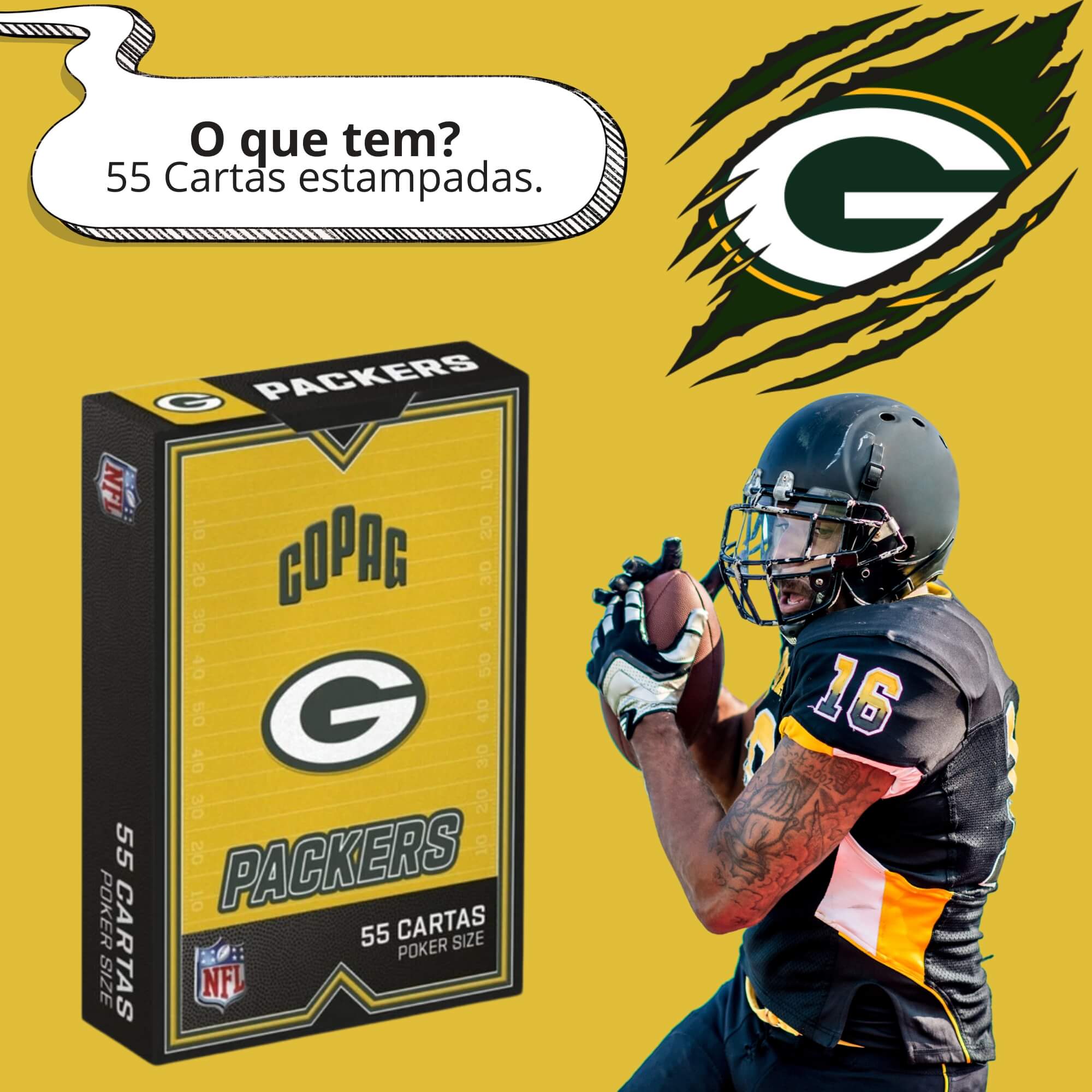 Jogo de Cartas Baralho NFL Green Bay Packers 55 Cartas Copag - 34593