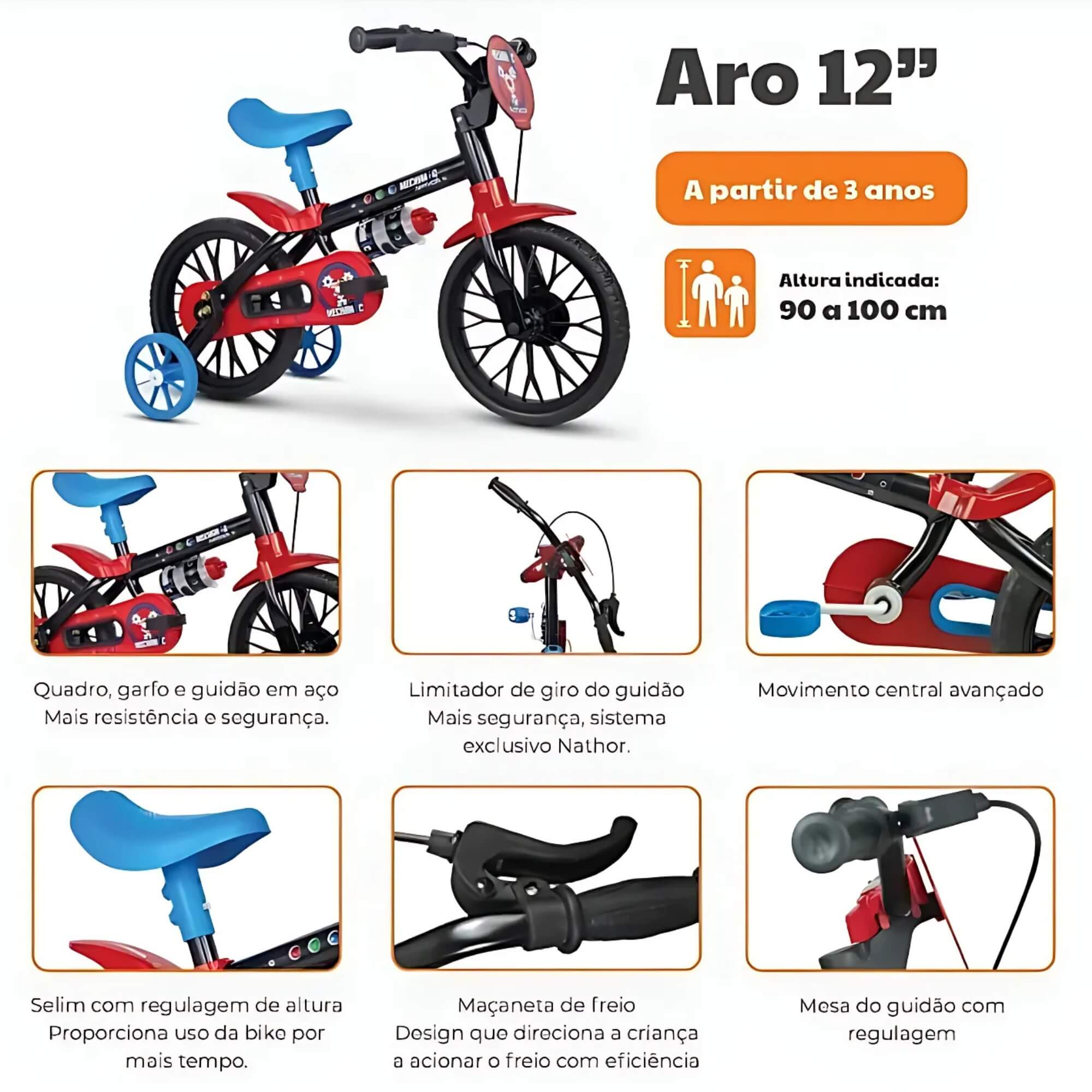 Bicicleta Infantil Aro 12 Homem-Aranha Heróis Marvel Nathor - 101260160000