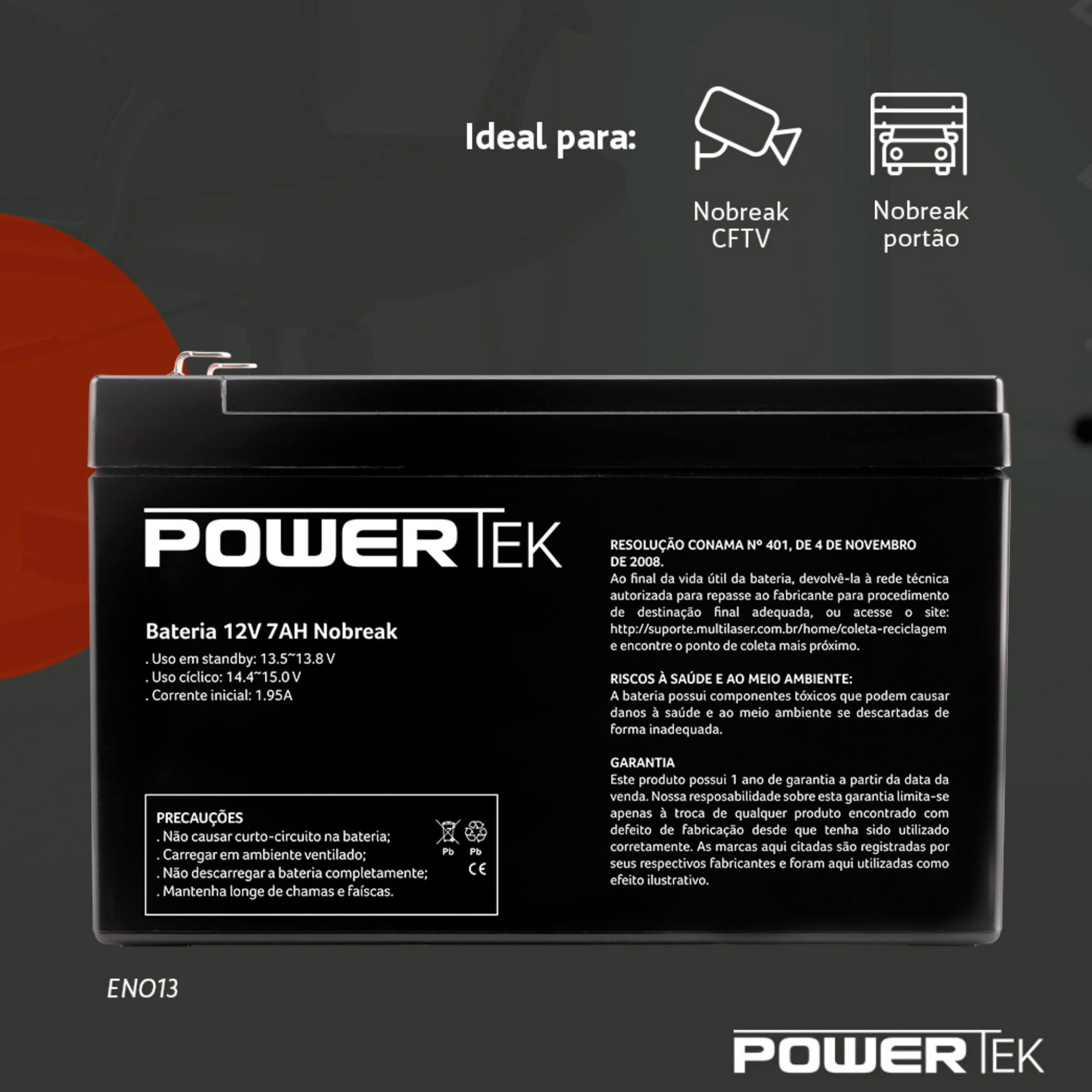 Bateria Selada para Alarmes e No-Breaks 7A 12v Multilaser - EN013