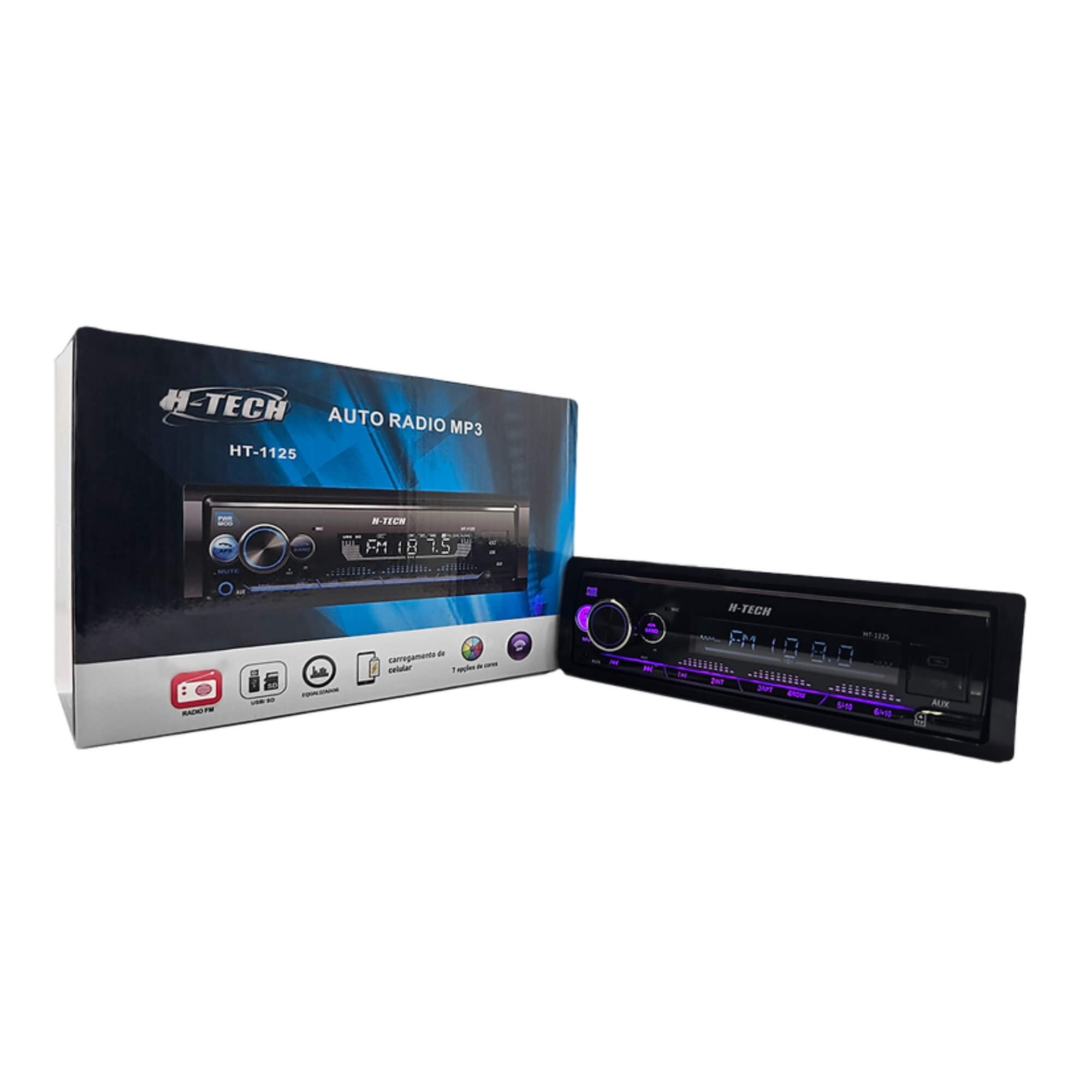 Radio Automotivo 4x45W RMS Bluetooth Entrada Auxiliar e SD Card c/ Controle Remoto H-Tech - HT-1125