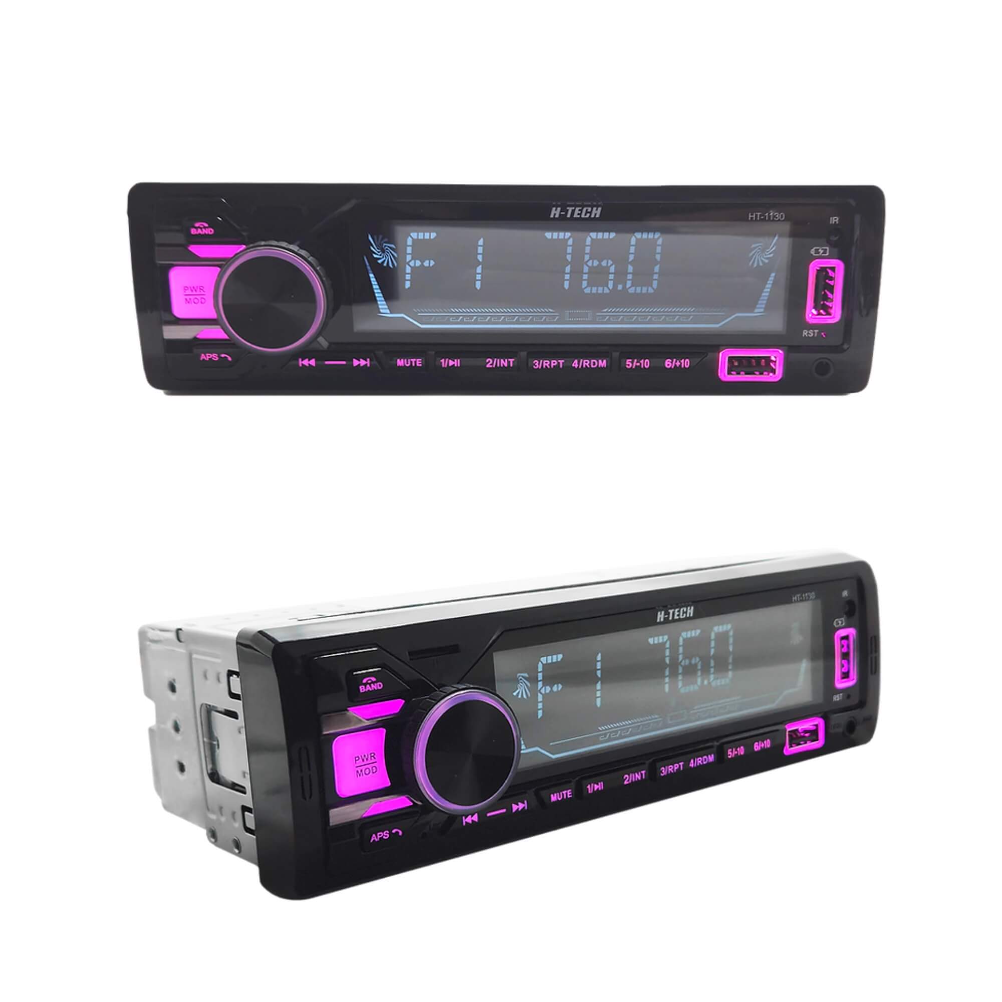 Auto Radio 4x45W RMS Bluetooth 4 Saídas de Áudio RCA Entrada Auxiliar e SD Card H-Tech - HT-1130