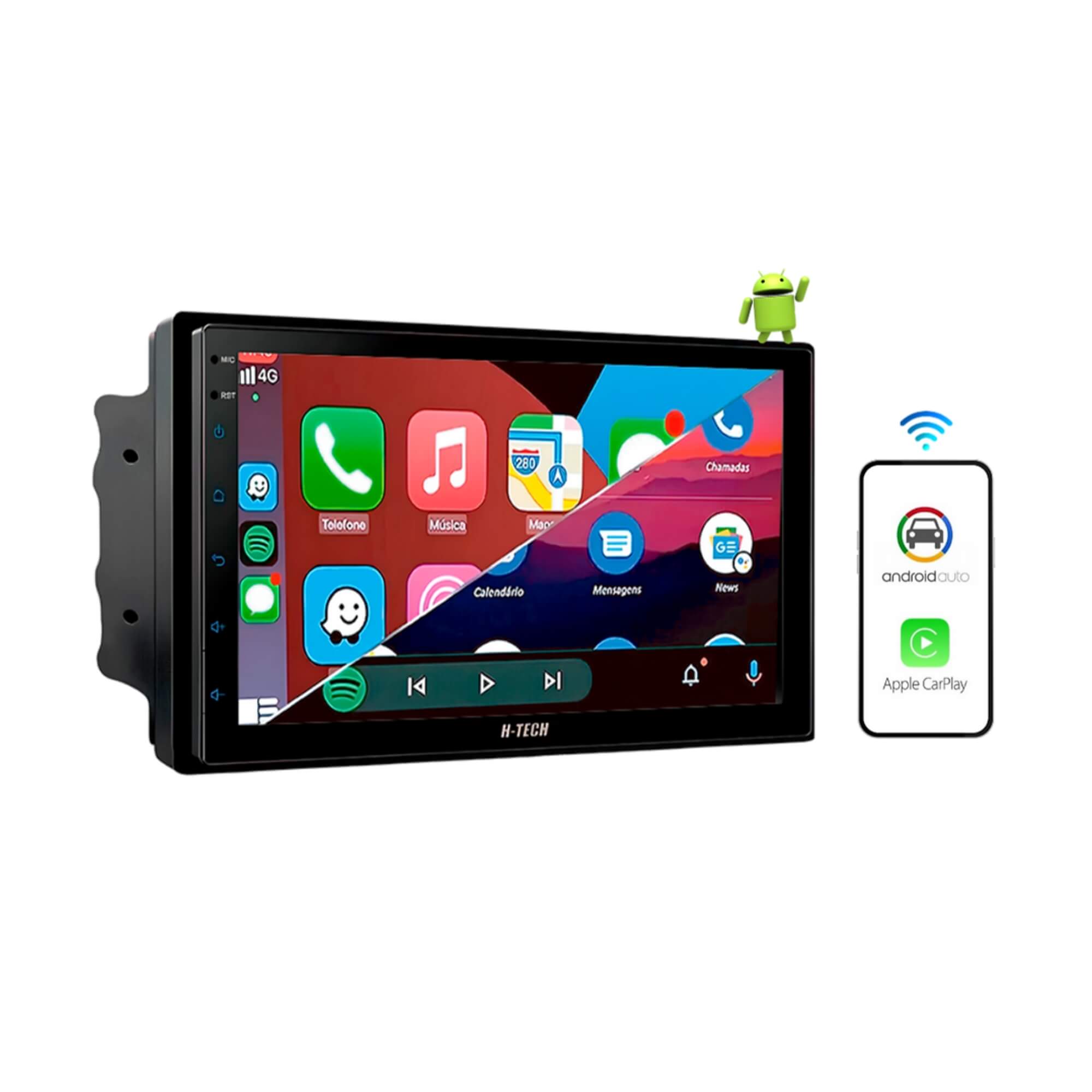 Multimídia Slim 7" 4X60W RMS Espelhamento CarPlay e Android Auto com  3+32GB H-Tech - HT-8730CA