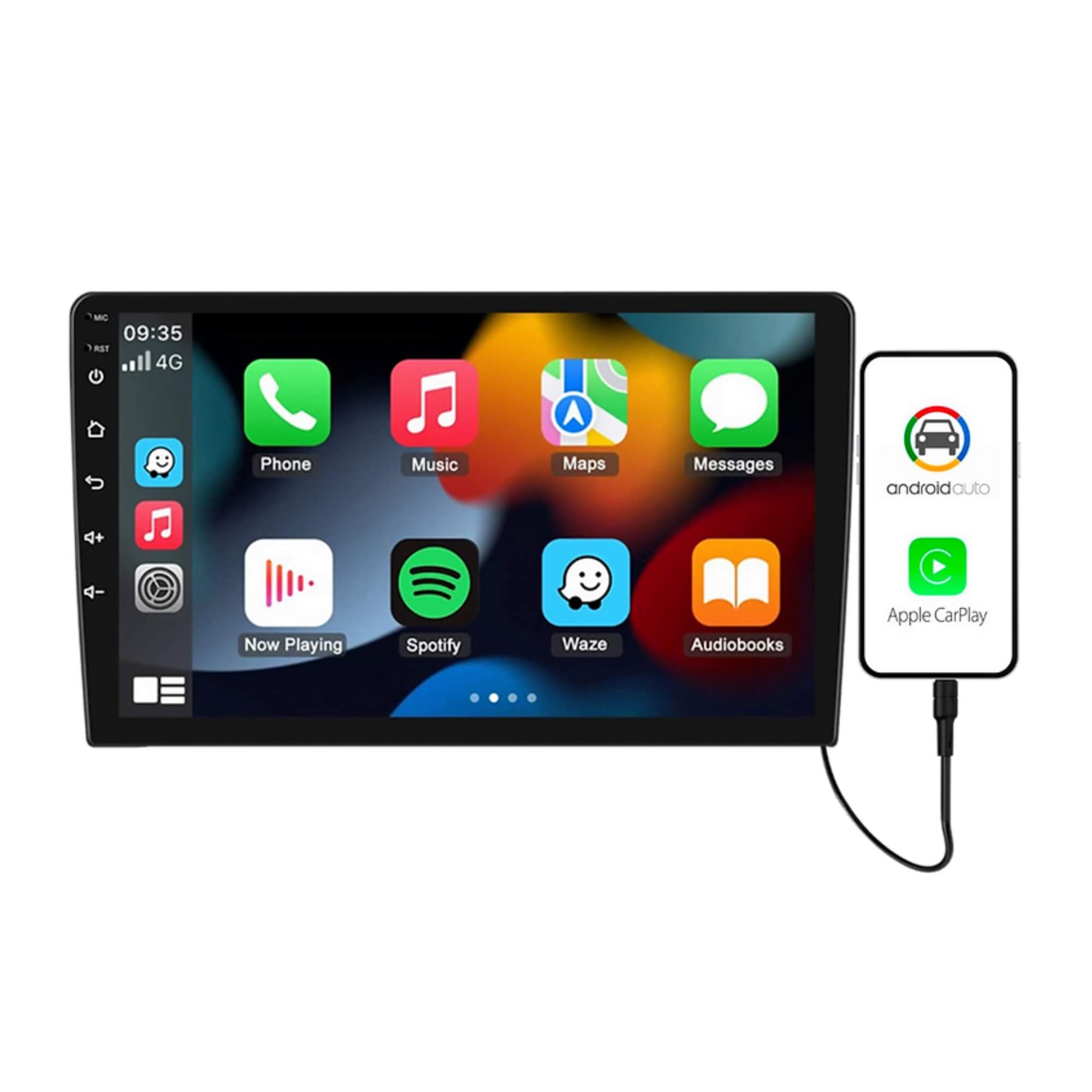 Multimídia Slim 9" Espelhamento CarPlay e Android Auto com Fio 4X60W RMS H-Tech - HT-9000CA