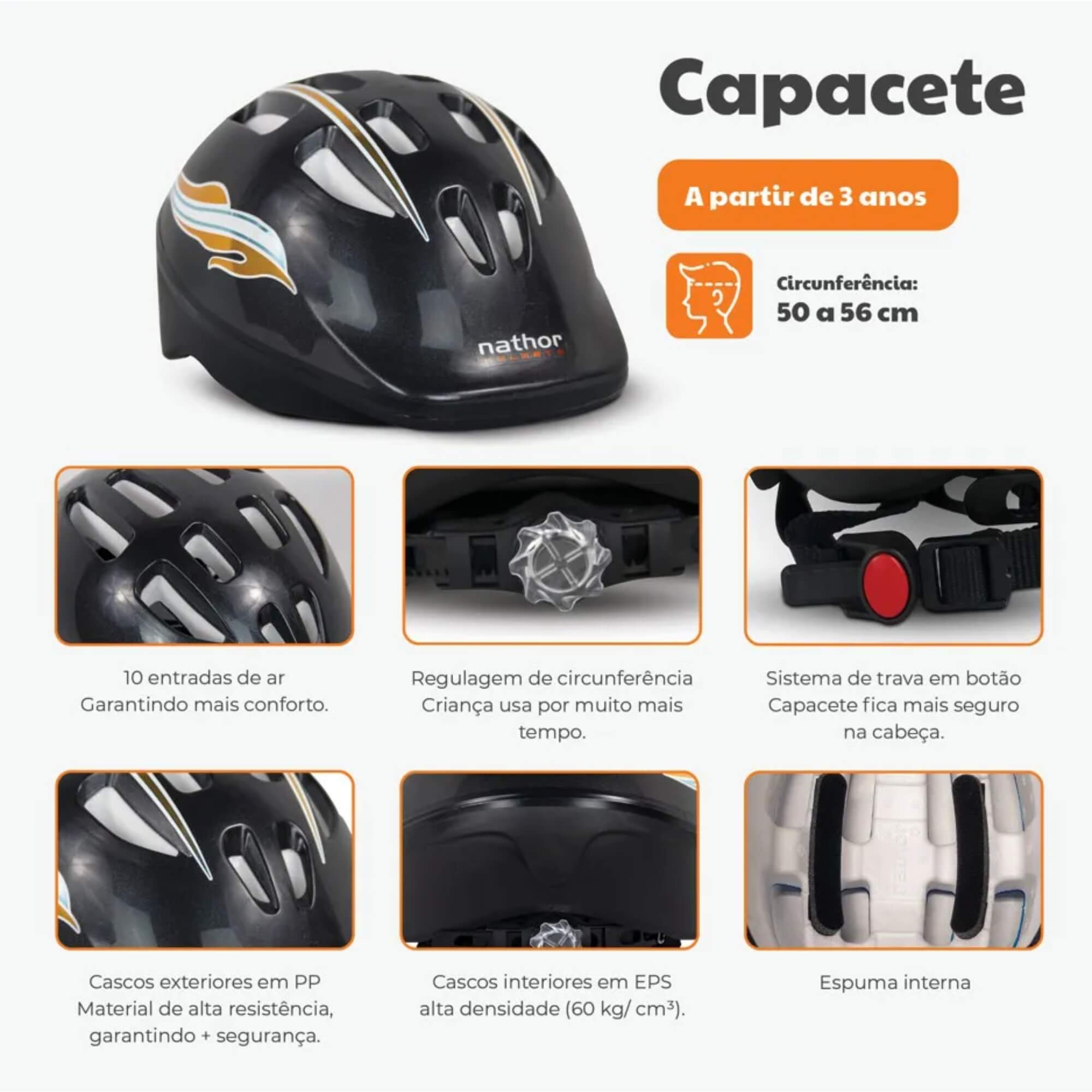 Capacete Infantil Preto Nathor - 100810160001 0001