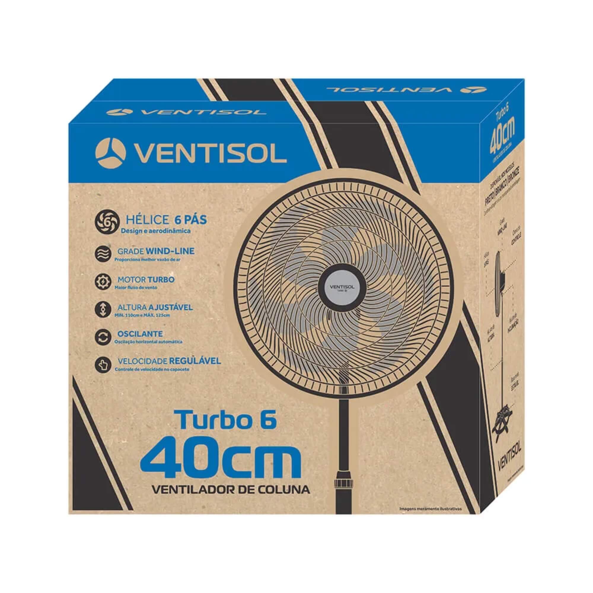 Ventilador Oscilante de Coluna Turbo 40cm Preto 127V 6 Pás Ventisol - 3850