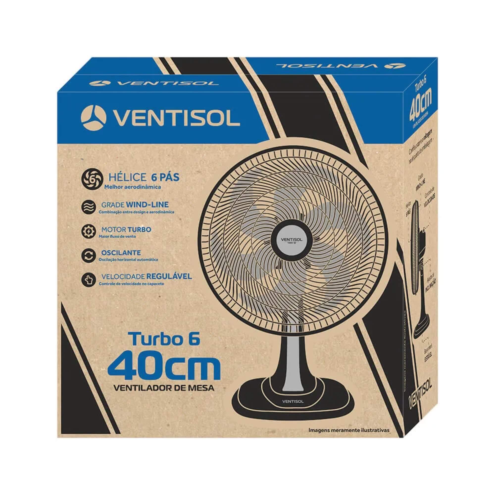 Ventilador Oscilante de Mesa 40cm Preto 127V 6 Pás Premium Ventisol - 550