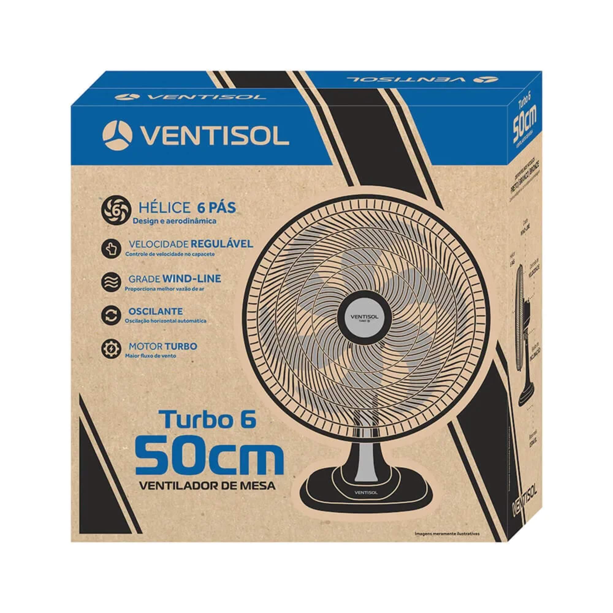 Ventilador Oscilante de Mesa 50cm Preto 220V Turbo 6 Pás Premium Ventisol - 4200