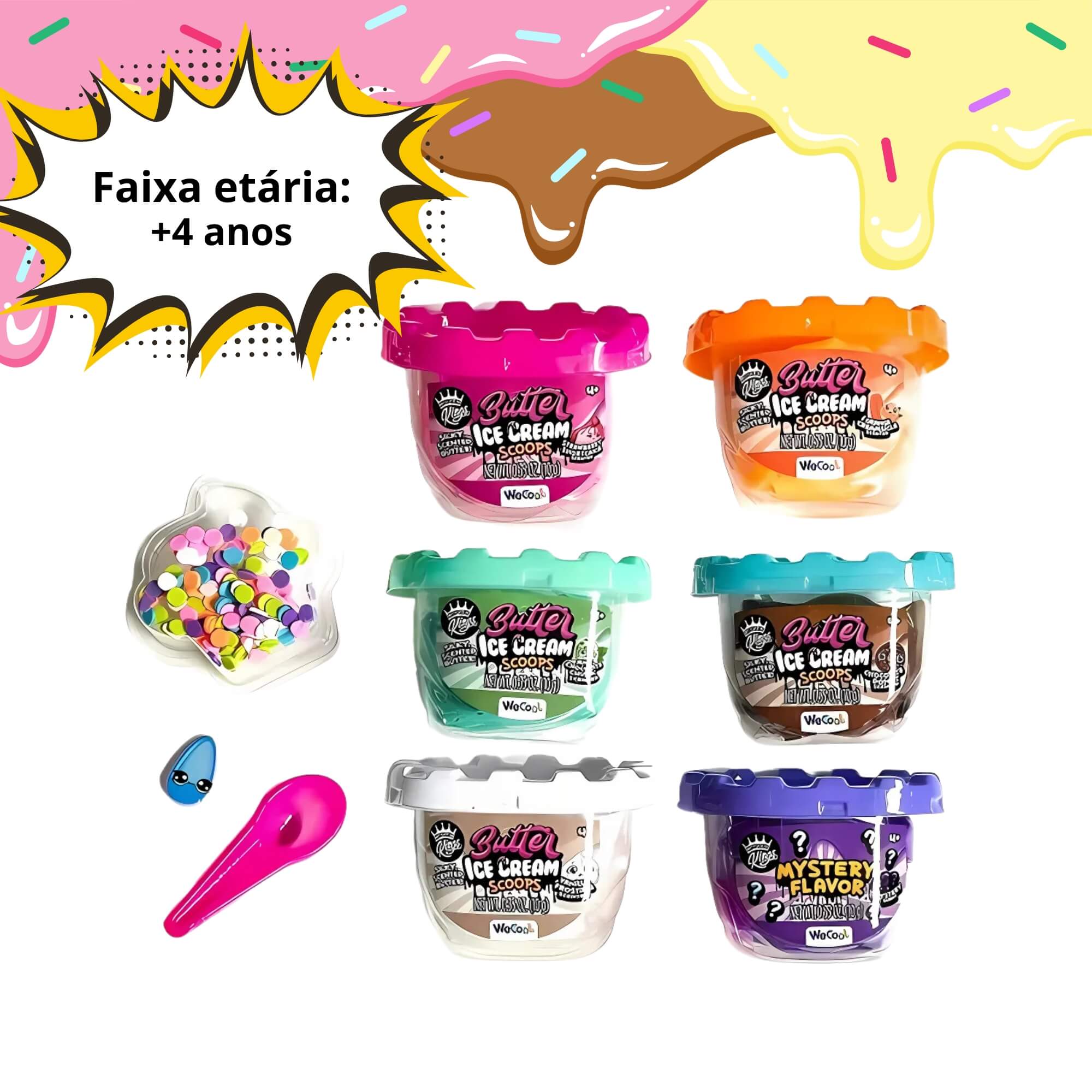 Brinquedo Infantil Massinha de Modelar Kit Ice Cream Scoops com Cheirinho Multikids - BR2155