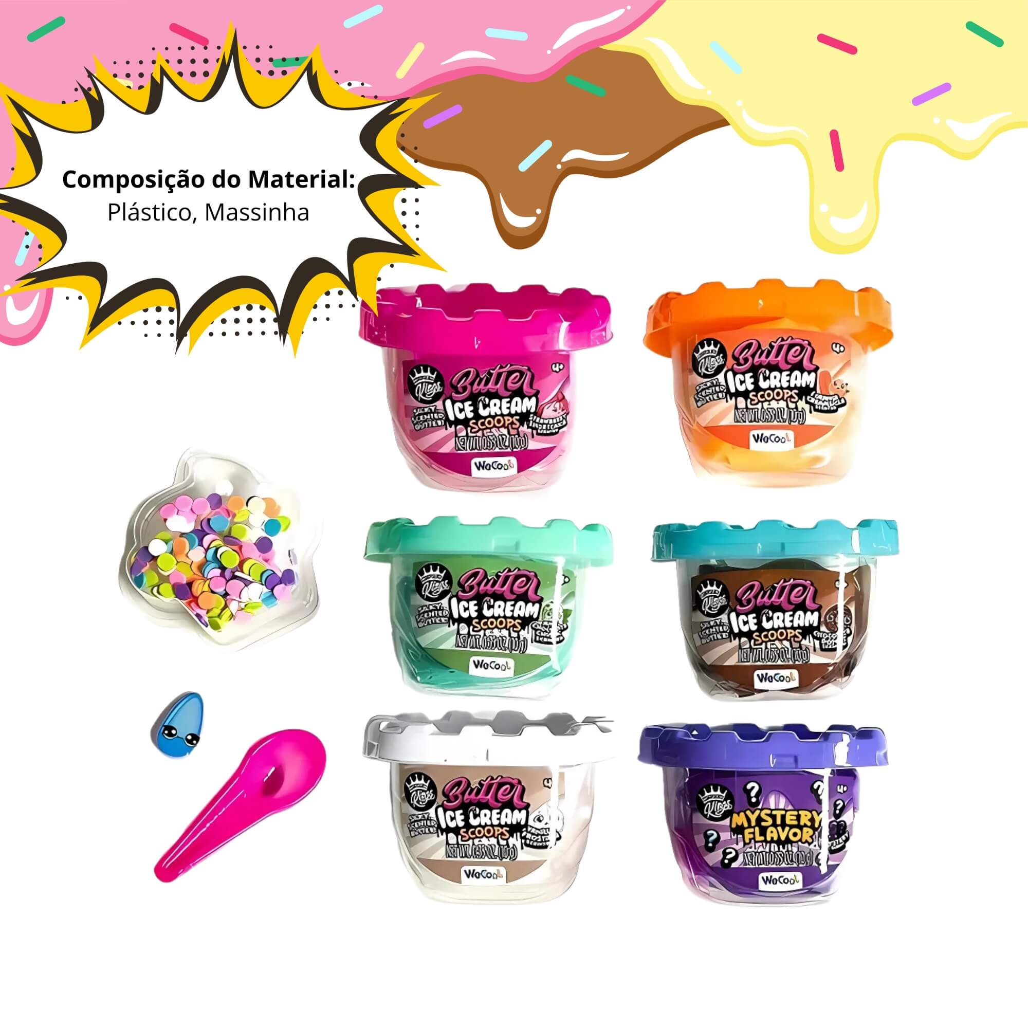 Brinquedo Infantil Massinha de Modelar Kit Ice Cream Scoops com Cheirinho Multikids - BR2155