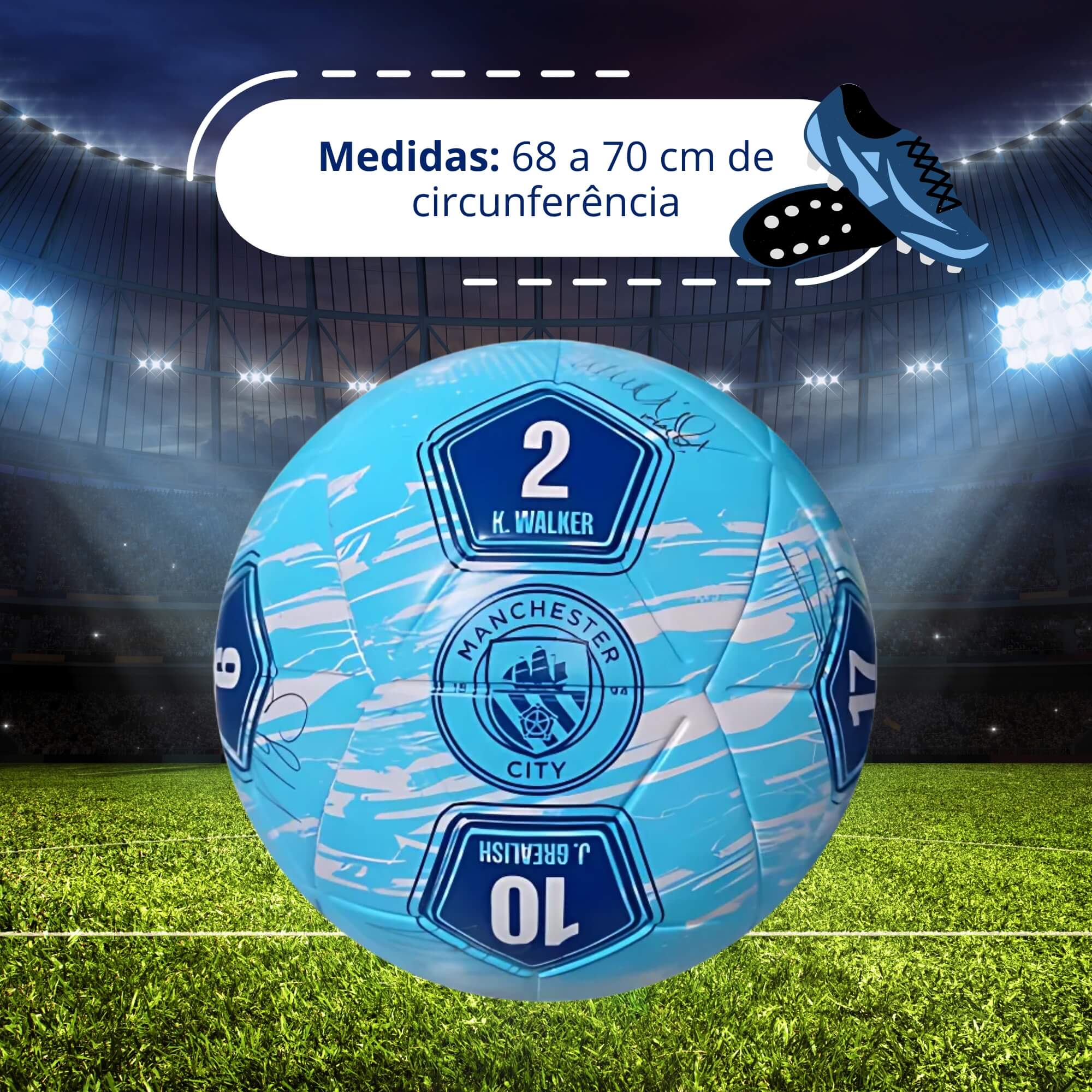 Bola de Futebol PVC/PU Nº5 Assinaturas Manchester City Futebol e Magia - 1382