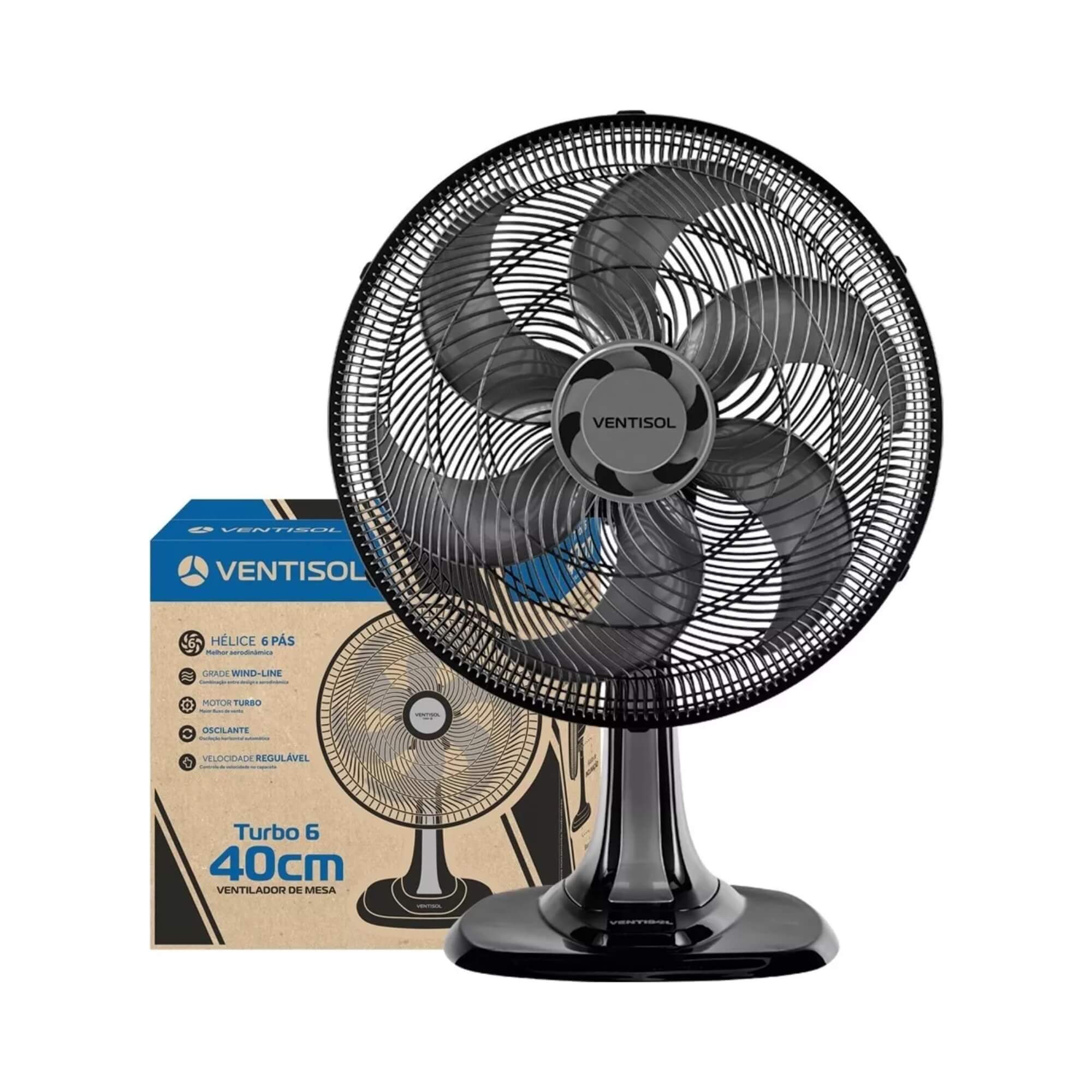 Ventilador Oscilante de Mesa Turbo 6 Pás 40cm Preto 220V Premium Ventisol - 551