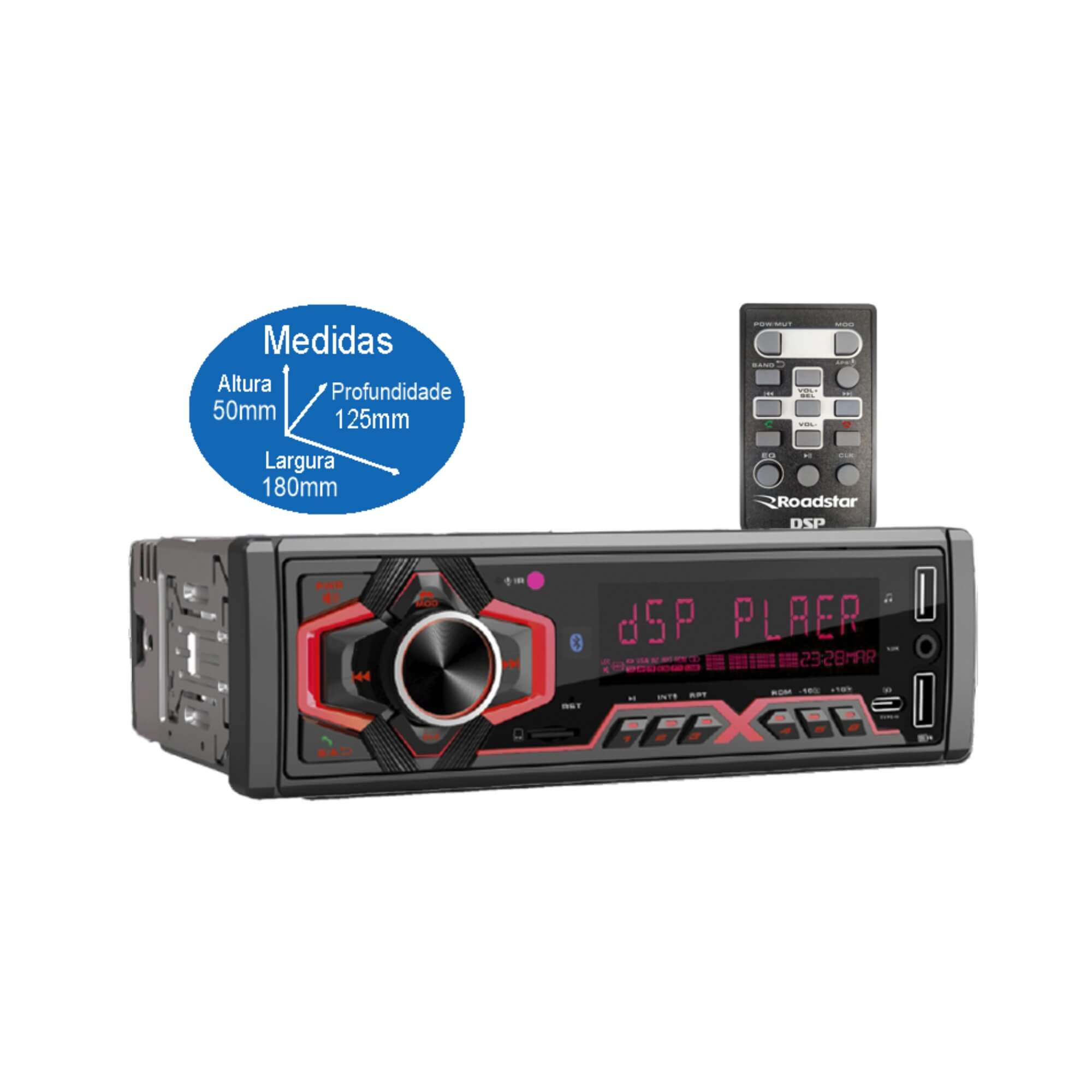 Auto Rádio Usb/Sd/Aux/Bluetooth AM/FM DSP Pro Line Roadstar - RS150BR MI