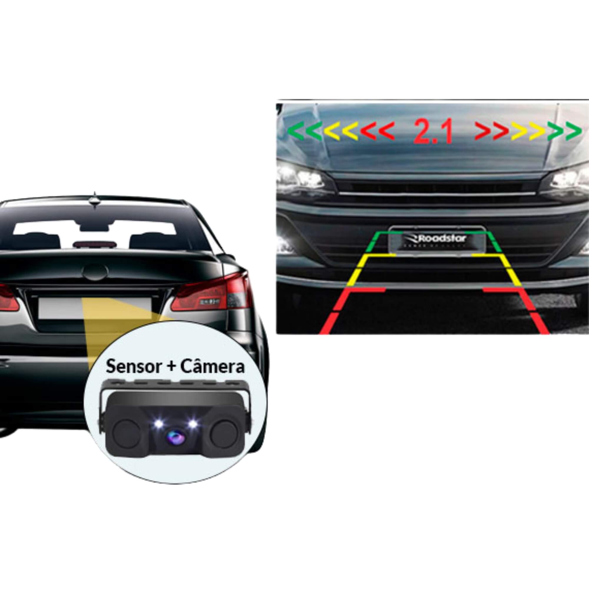 Câmera de Ré com Sensor de Estacionamento SC Pro Line Roadstar - RS232BR MI