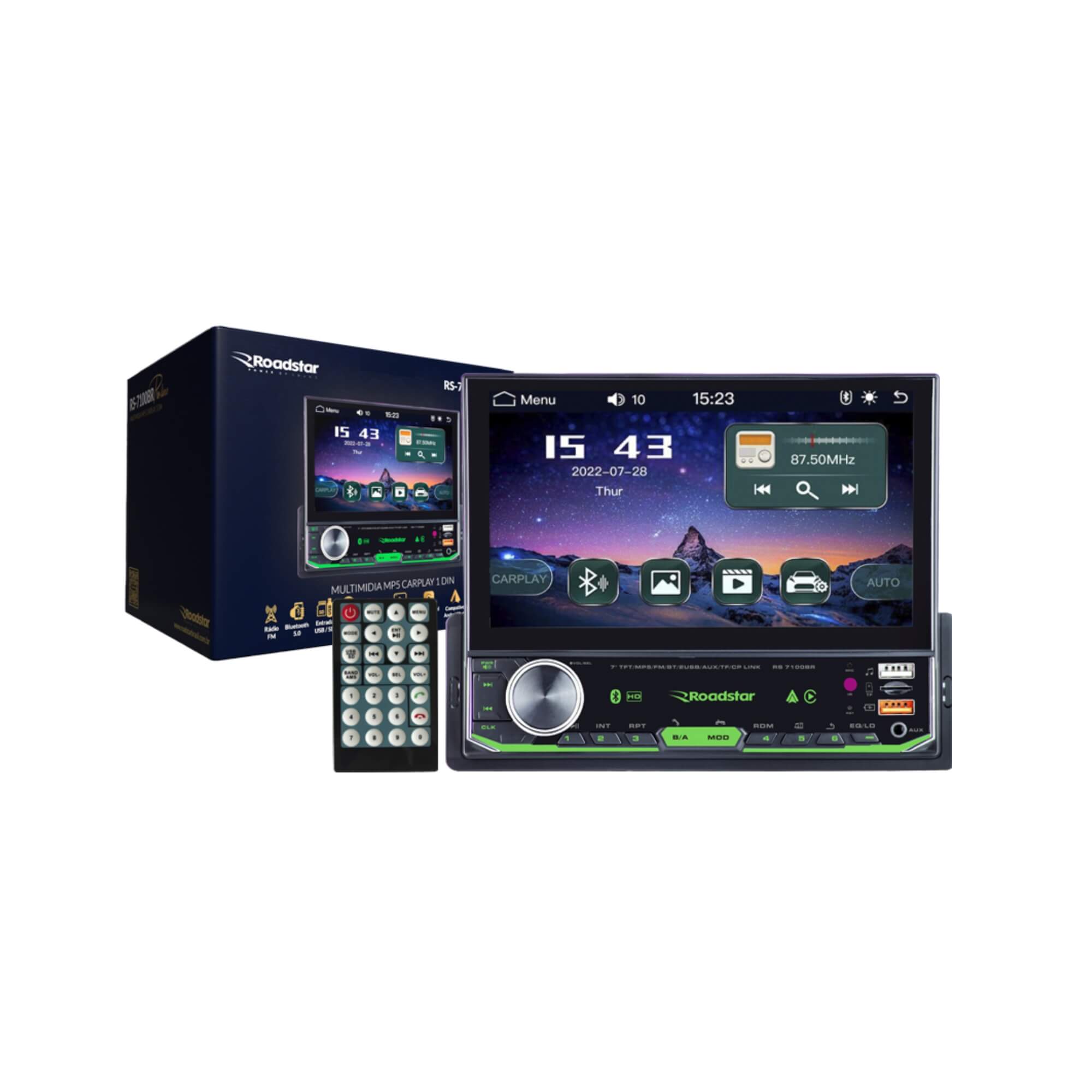 Multimídia 1 DIN 7" Full Touch MP5 Carplay Pro Line Roadstar - RS-7100BR MI