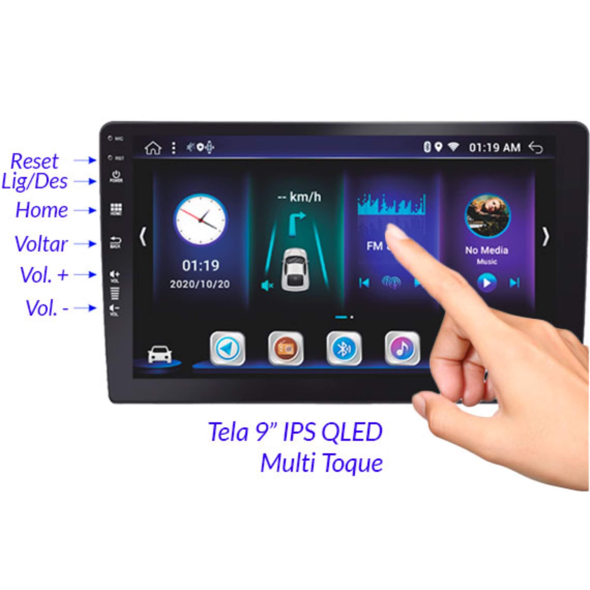 Multimídia Android Carplay Pro Line Tela QLED de 9" Full Touch Roadstar - RS920BR MI