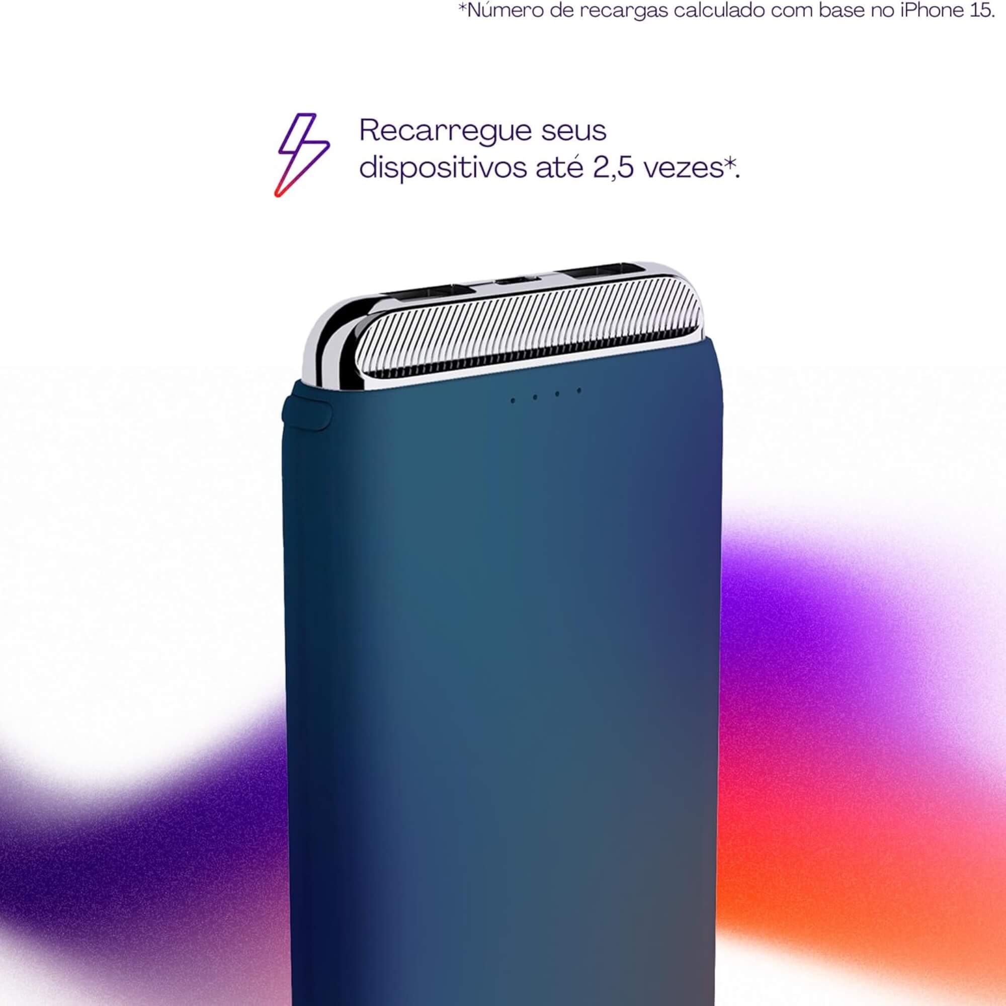 Carregador Portátil Universal Powerbank 12.000mAh 2 Saídas USB + 1 Saída USB-C Geonav - PB12KMB