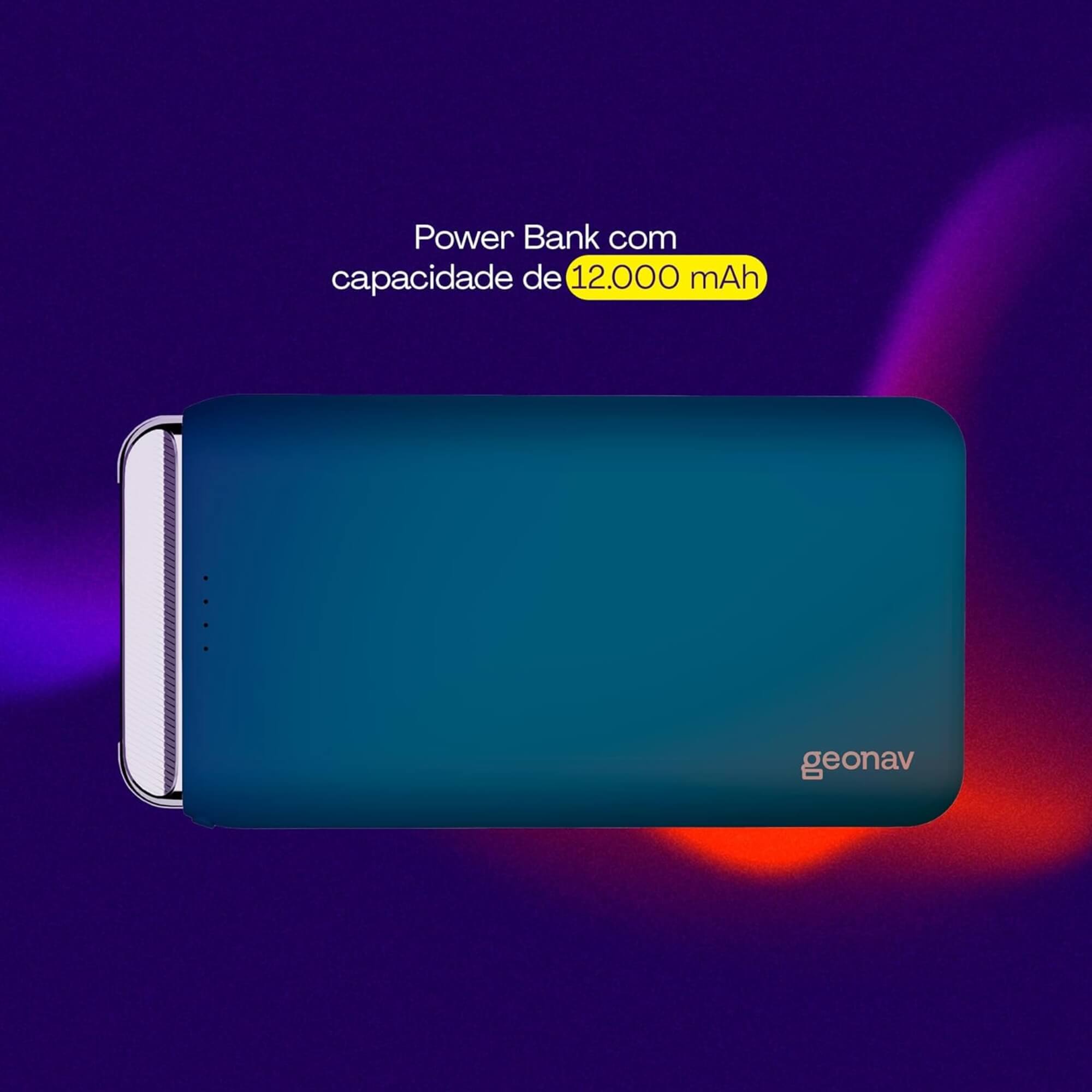 Carregador Portátil Universal Powerbank 12.000mAh 2 Saídas USB + 1 Saída USB-C Geonav - PB12KMB