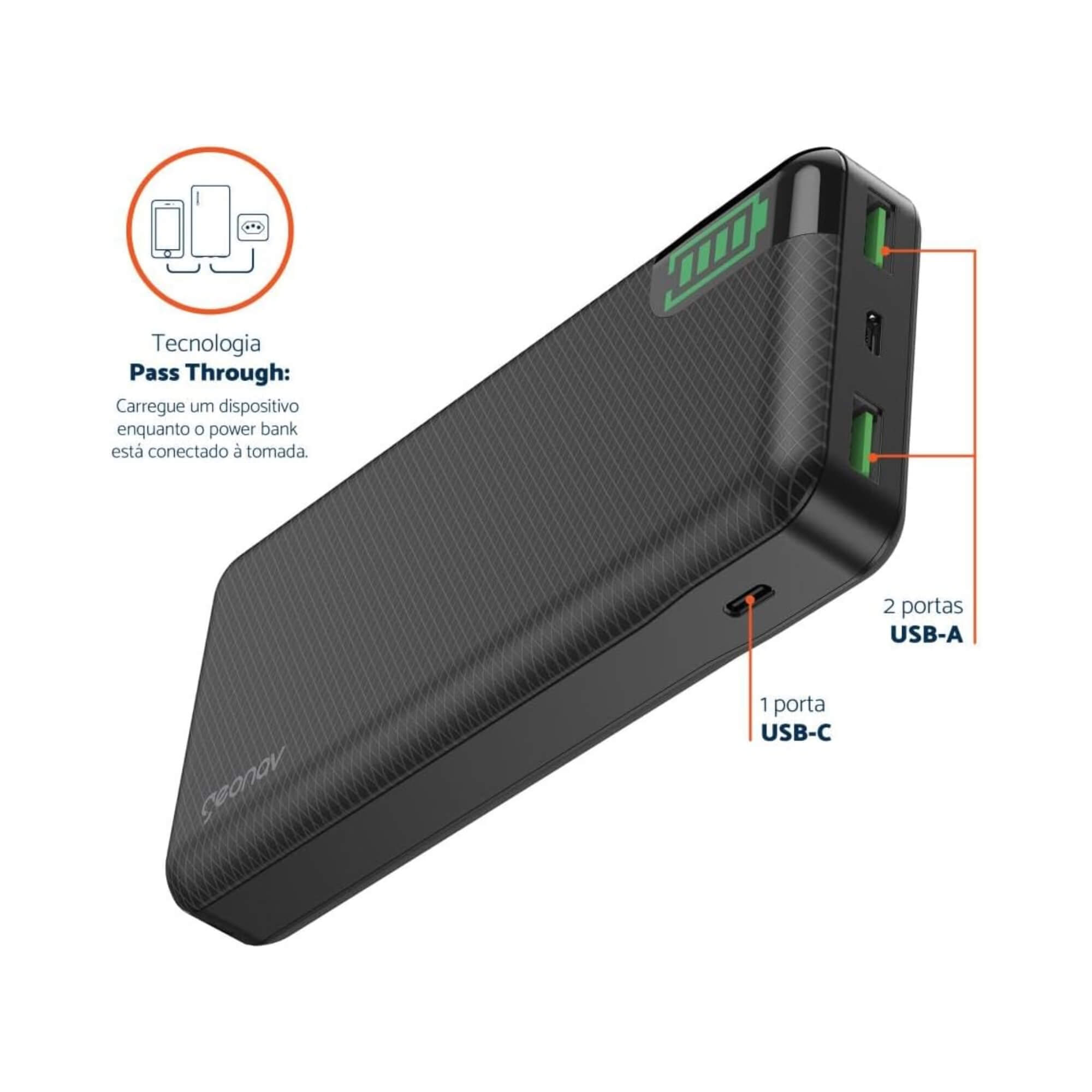 Carregador Portátil Universal Powerbank 20000mah USB Tipo C 18W Turbo Geonav - 7898564045314
