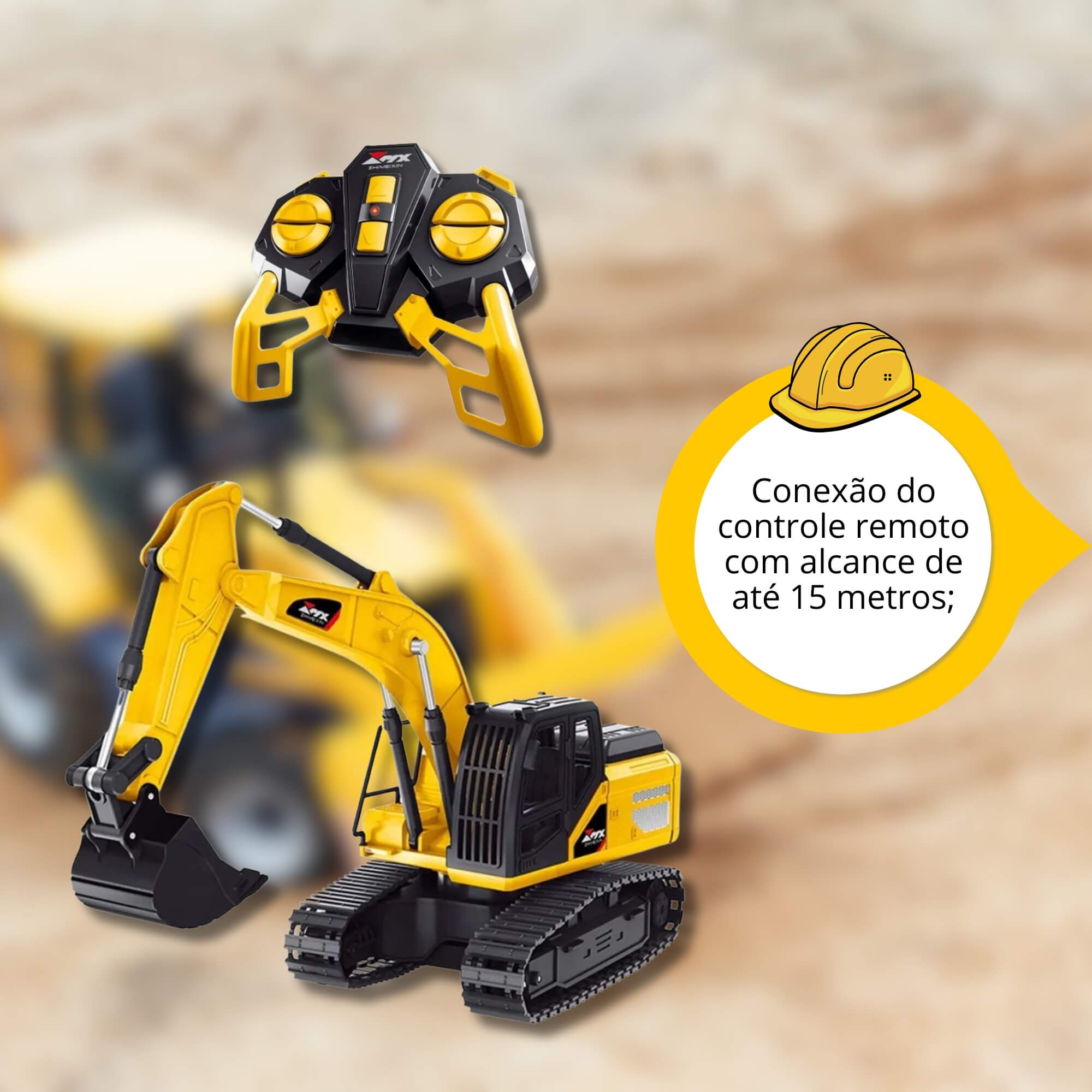 Carrinho de Controle Remoto Retroescavadeira Multi Direções Pá Rotativa 360º Multikids - BR2312